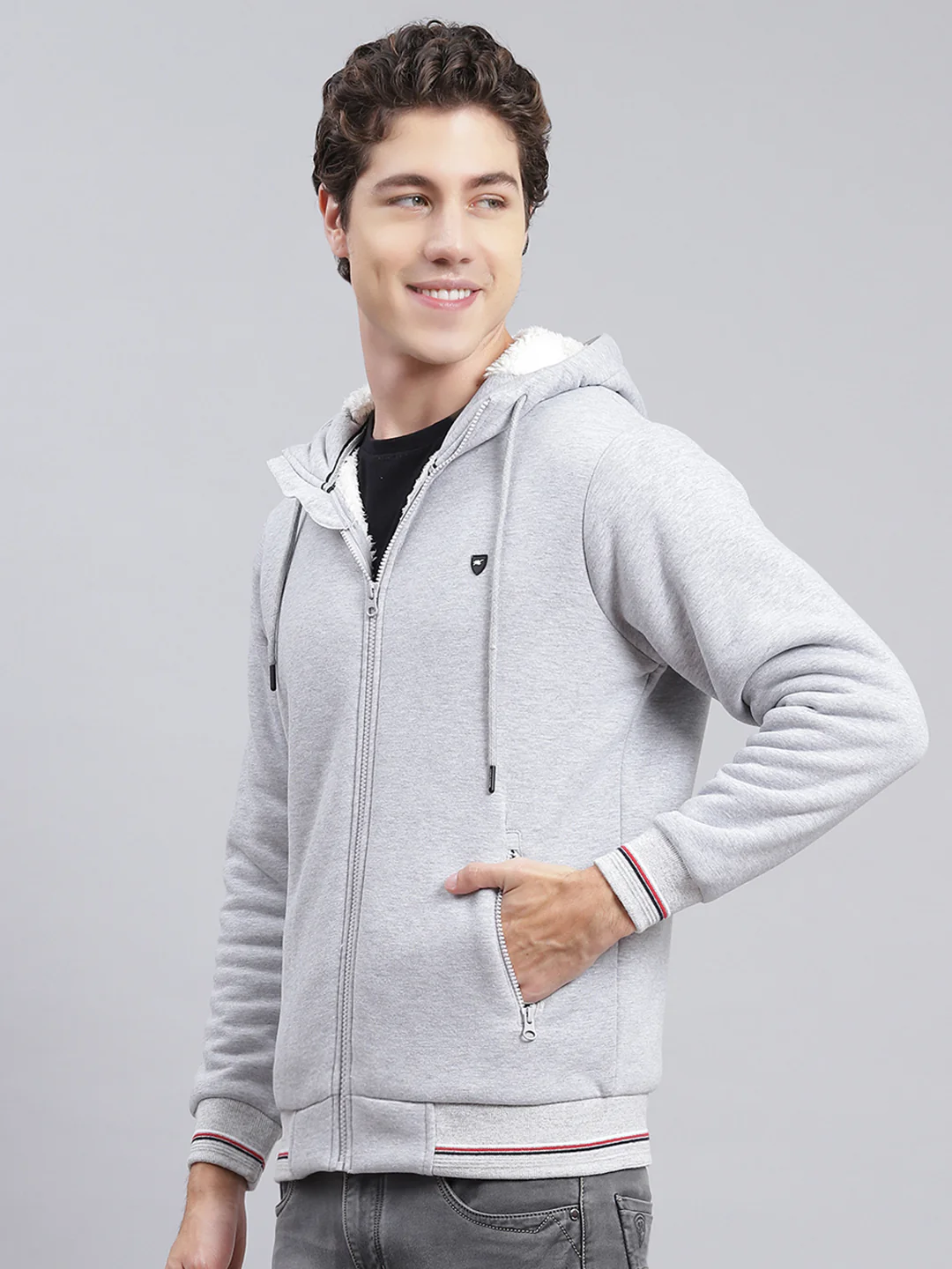 Men Grey Solid Cotton Blend Sweatshirt - Image 4