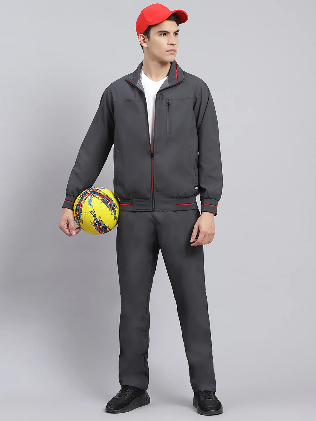 Men Grey Solid Cotton Blend Track Suit