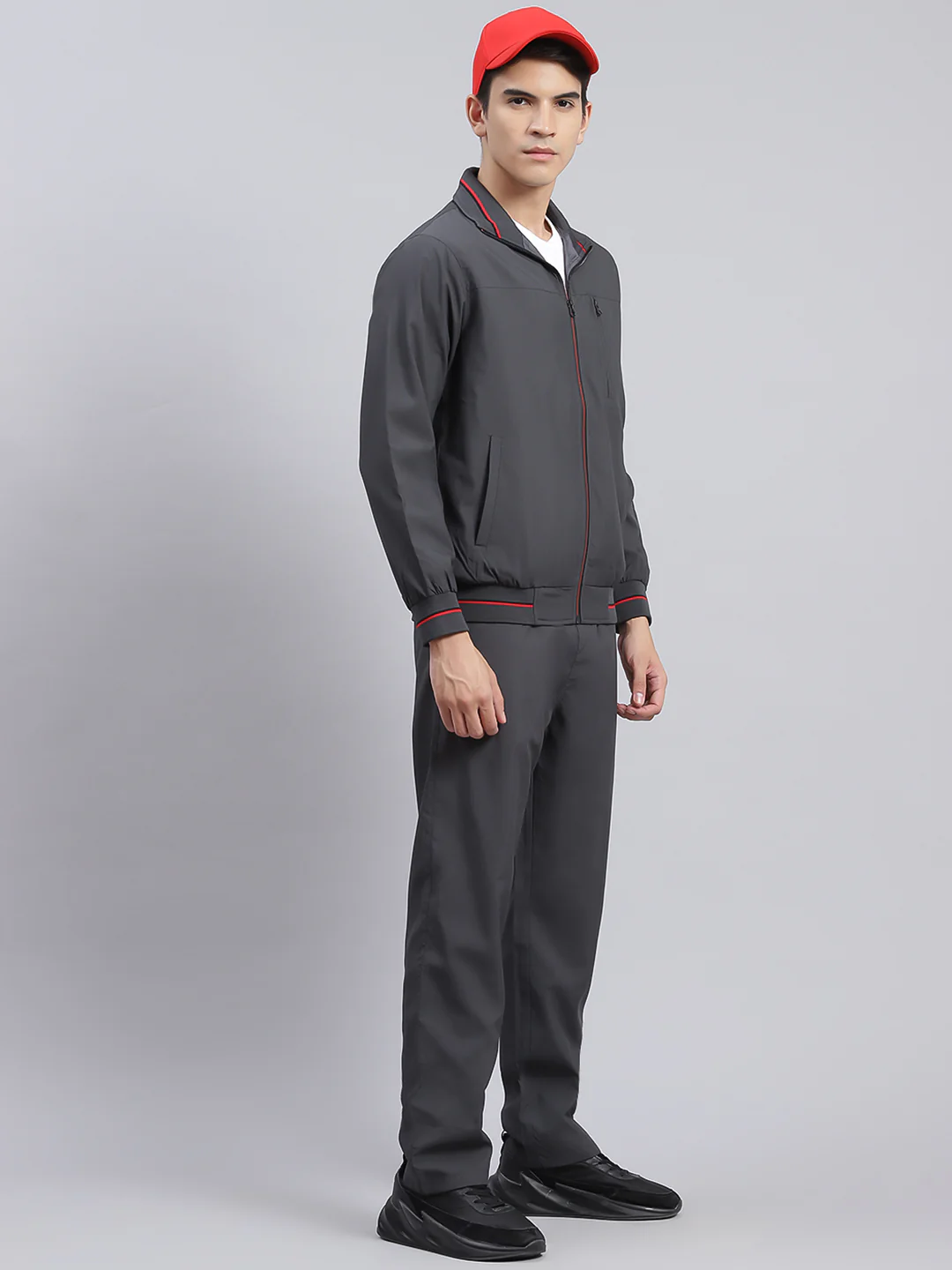 Men Grey Solid Cotton Blend Track Suit - Image 3