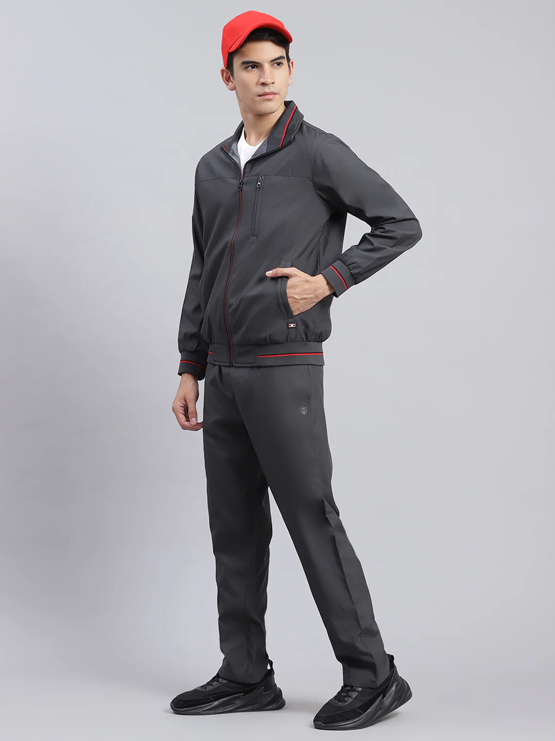 Men Grey Solid Cotton Blend Track Suit - Image 4