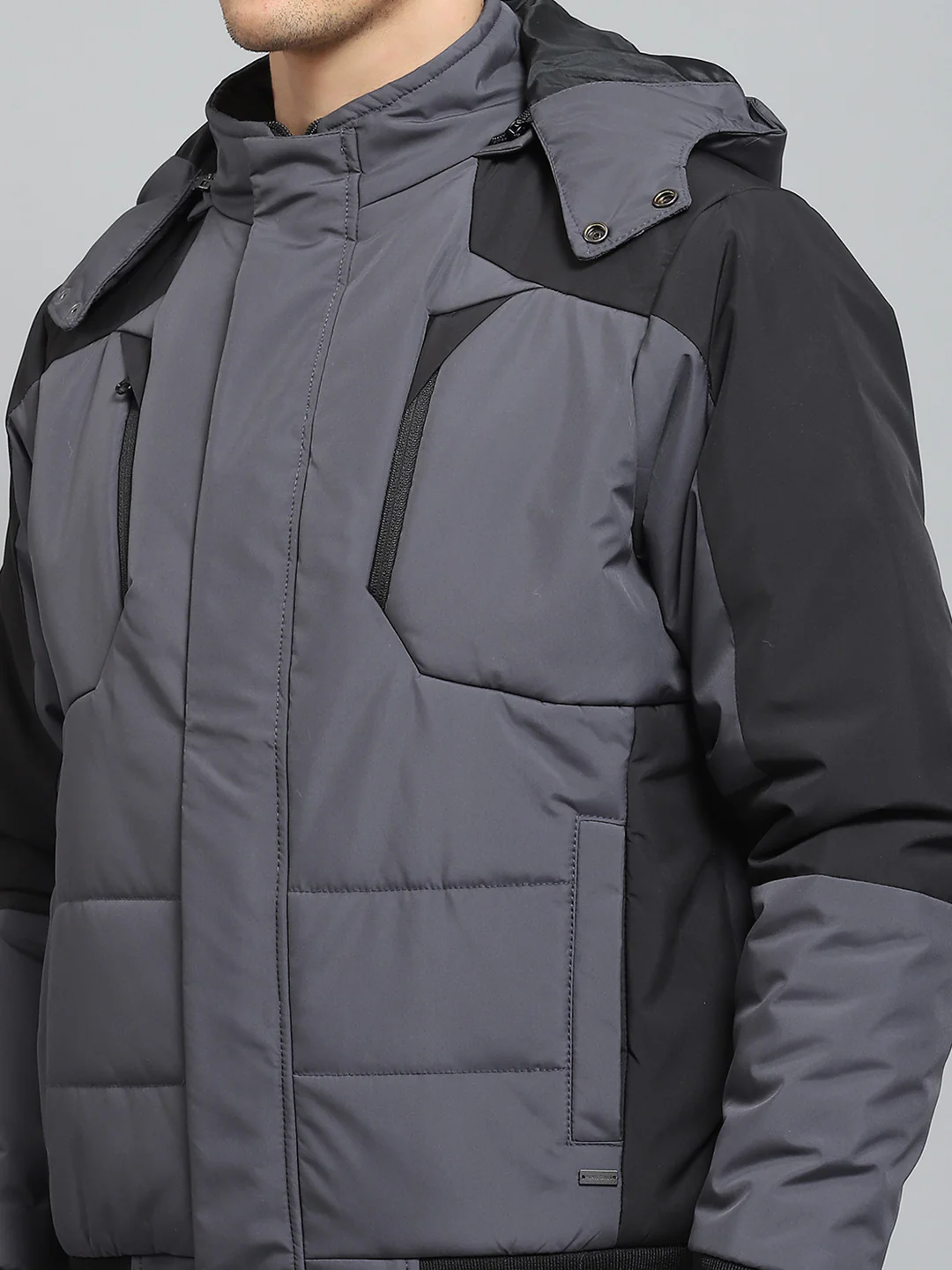 Men Grey Solid Detachable Hood Full Sleeve Jacket - Image 8