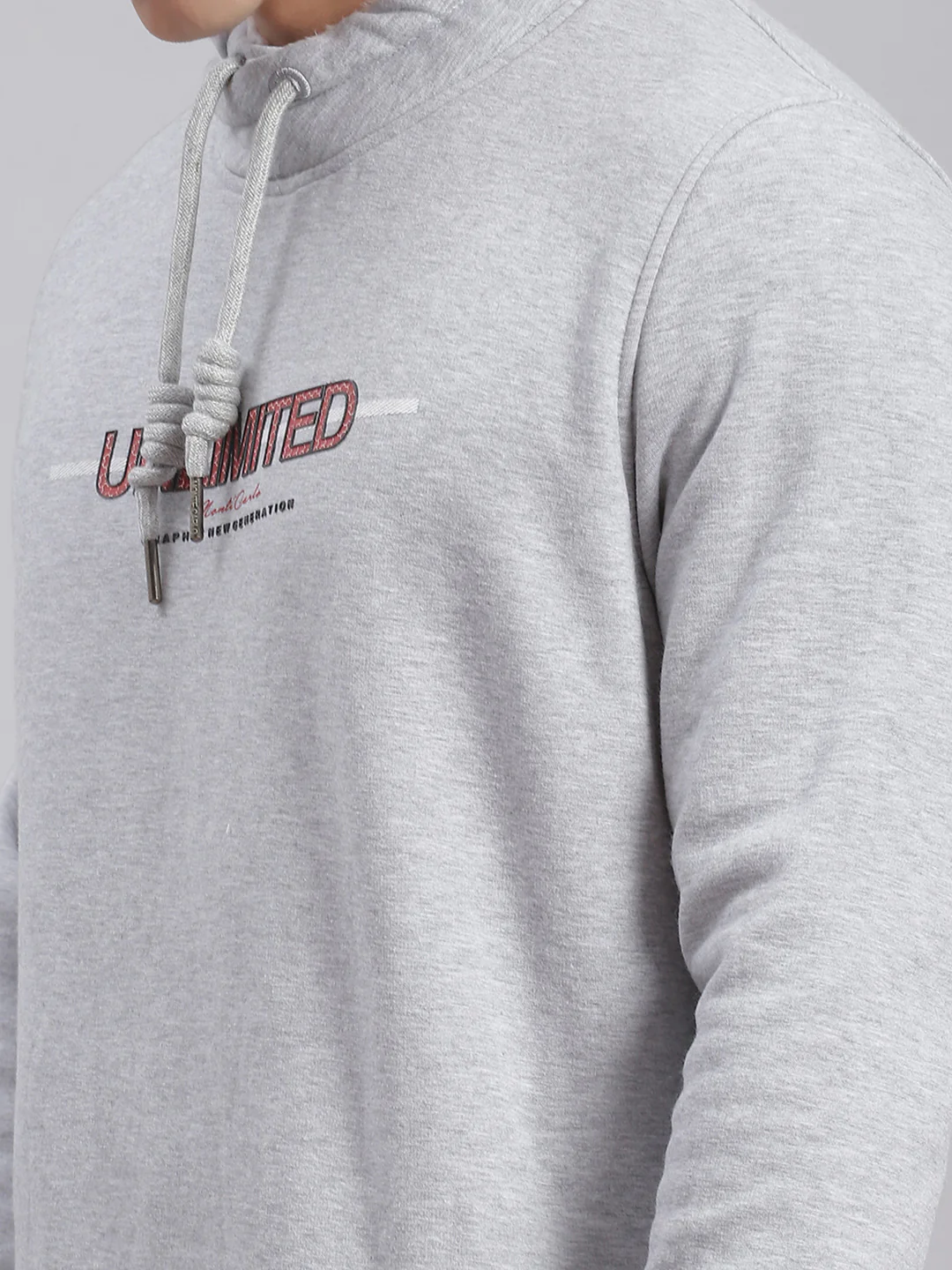 Men Grey Solid F Neck Full Sleeve Sweatshirts - Image 7
