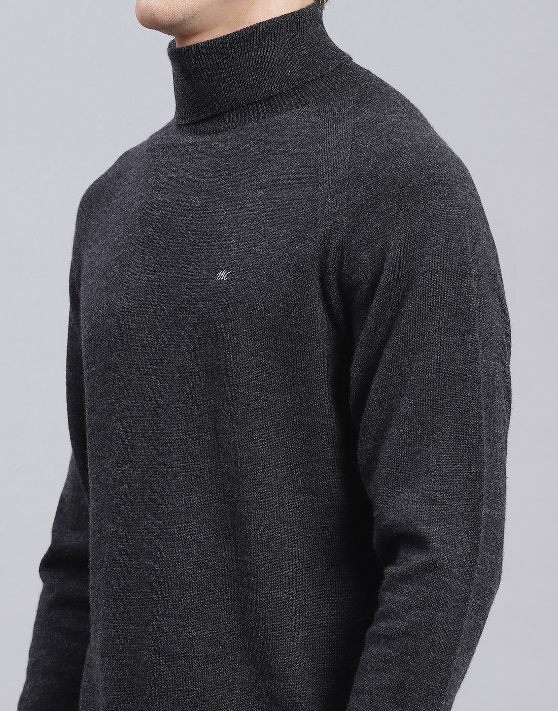 Men Grey Solid High Neck Full Sleeve Pullover - Image 6