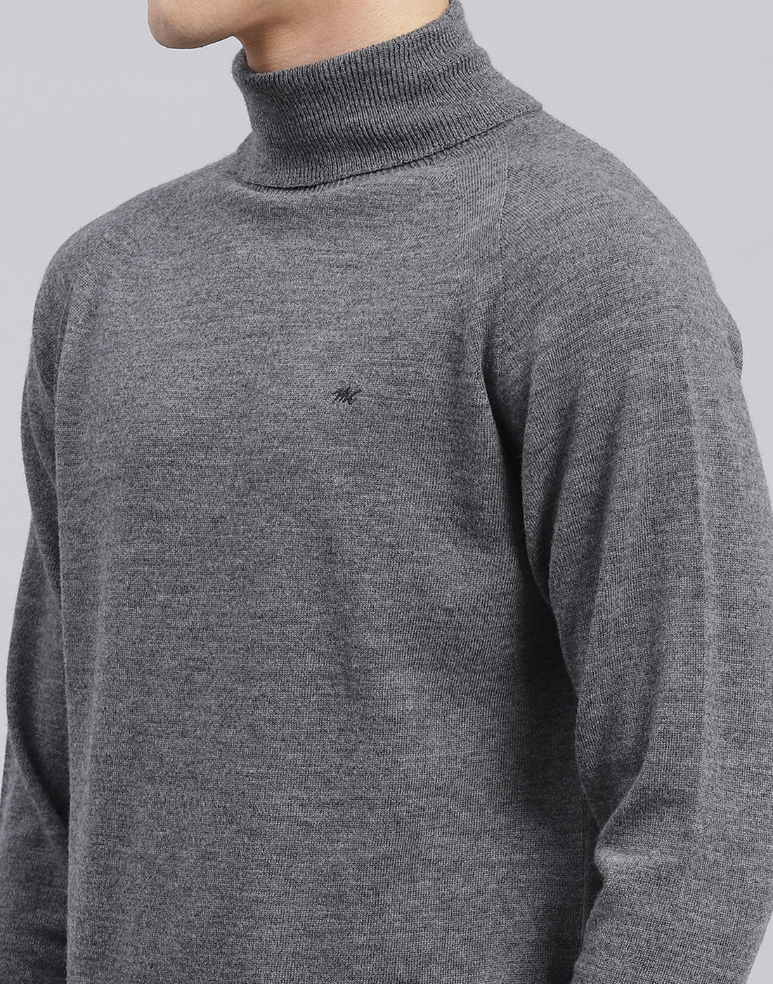 Men Grey Solid High Neck Full Sleeve Pullover - Image 6