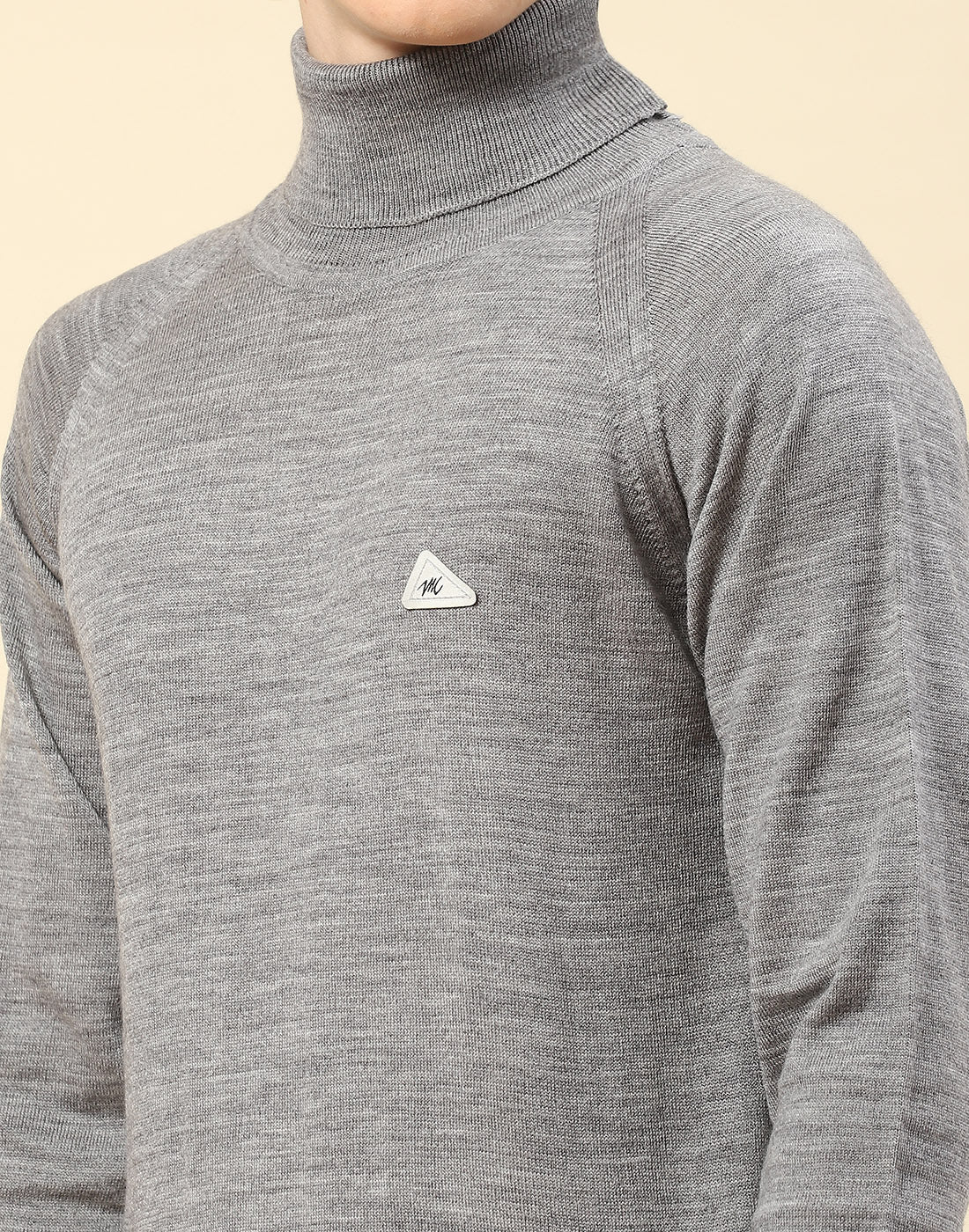 Men Grey Solid High Neck Full Sleeve Pullover - Image 6