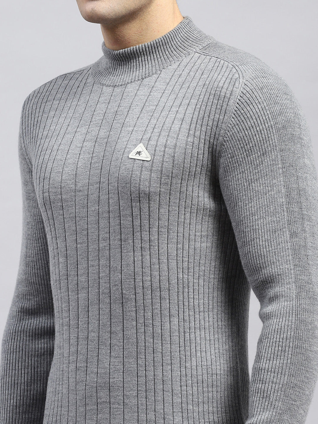 Men Grey Solid High Neck Full Sleeve Pullover - Image 6
