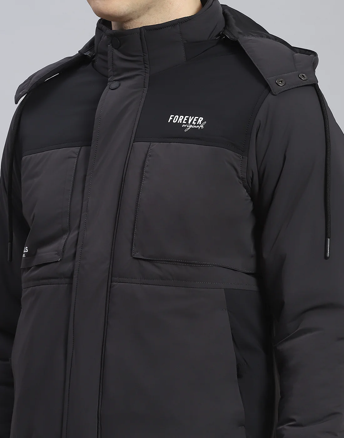 Men Grey Solid Hooded Full Sleeve Jacket - Image 6