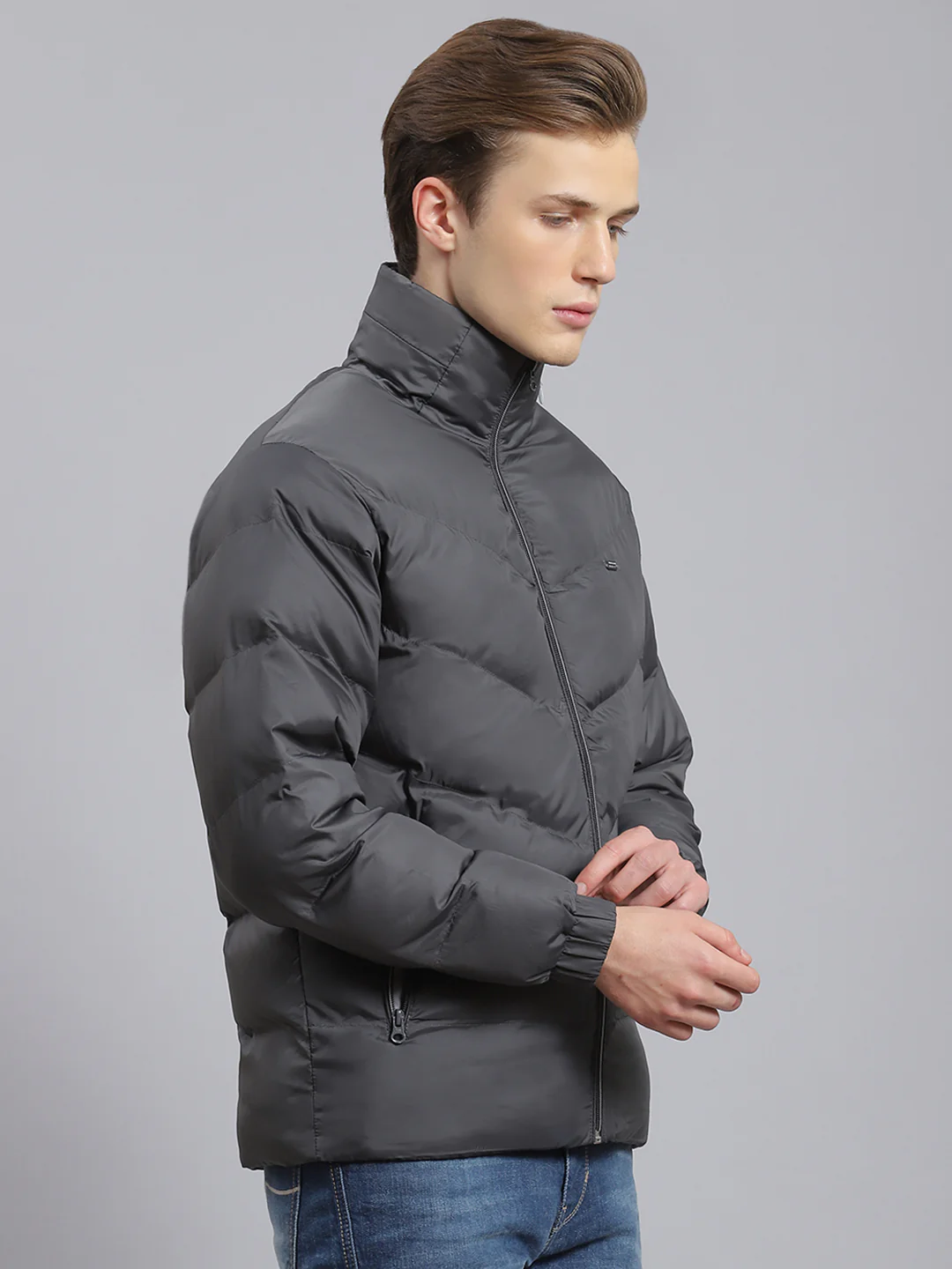 Men Grey Solid Hooded Full Sleeve Jacket - Image 4