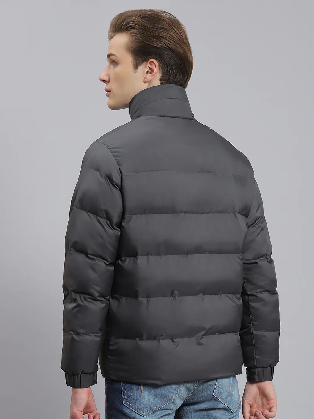 Men Grey Solid Hooded Full Sleeve Jacket - Image 5