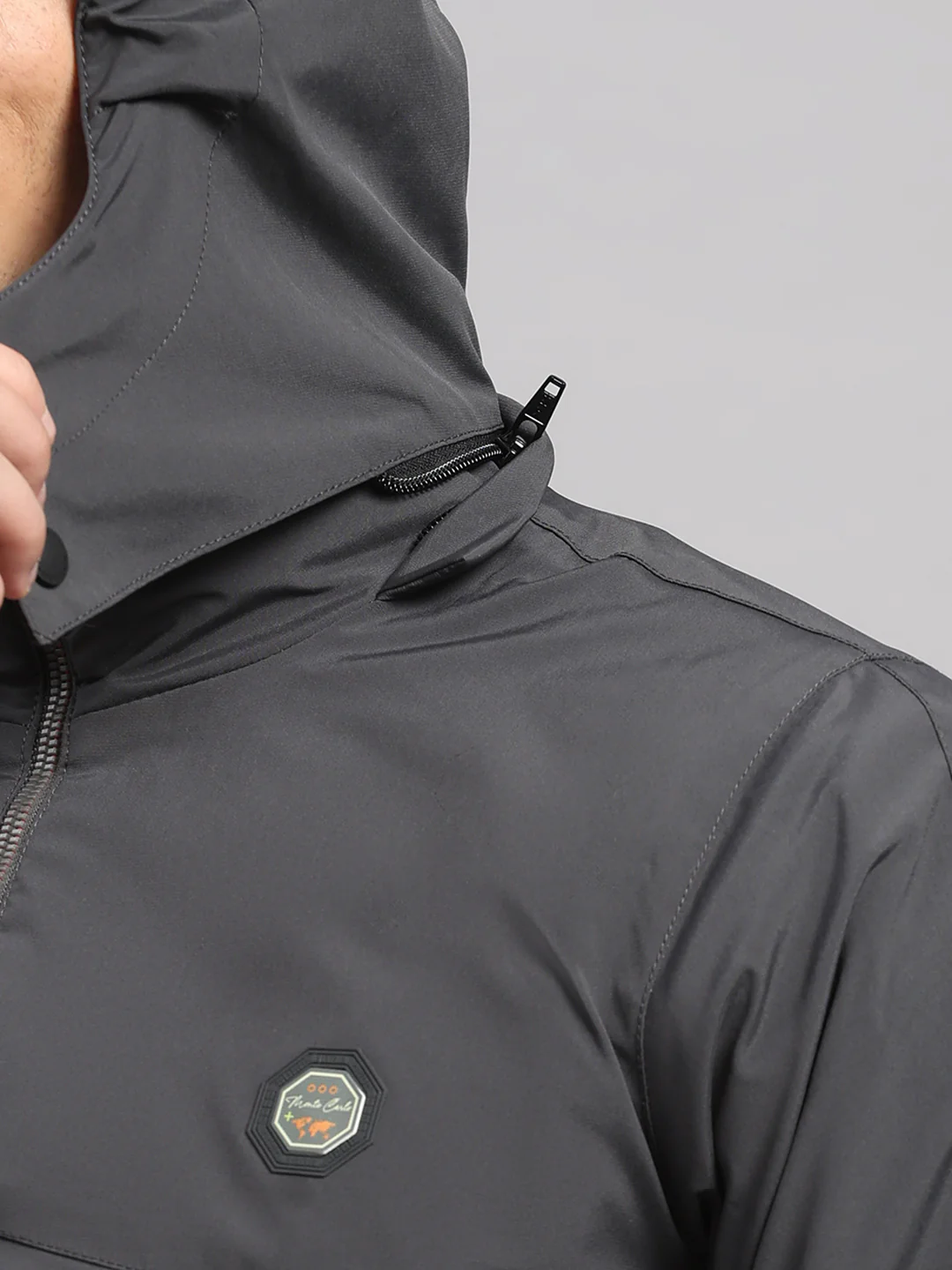 Men Grey Solid Hooded Full Sleeve Jacket - Image 11