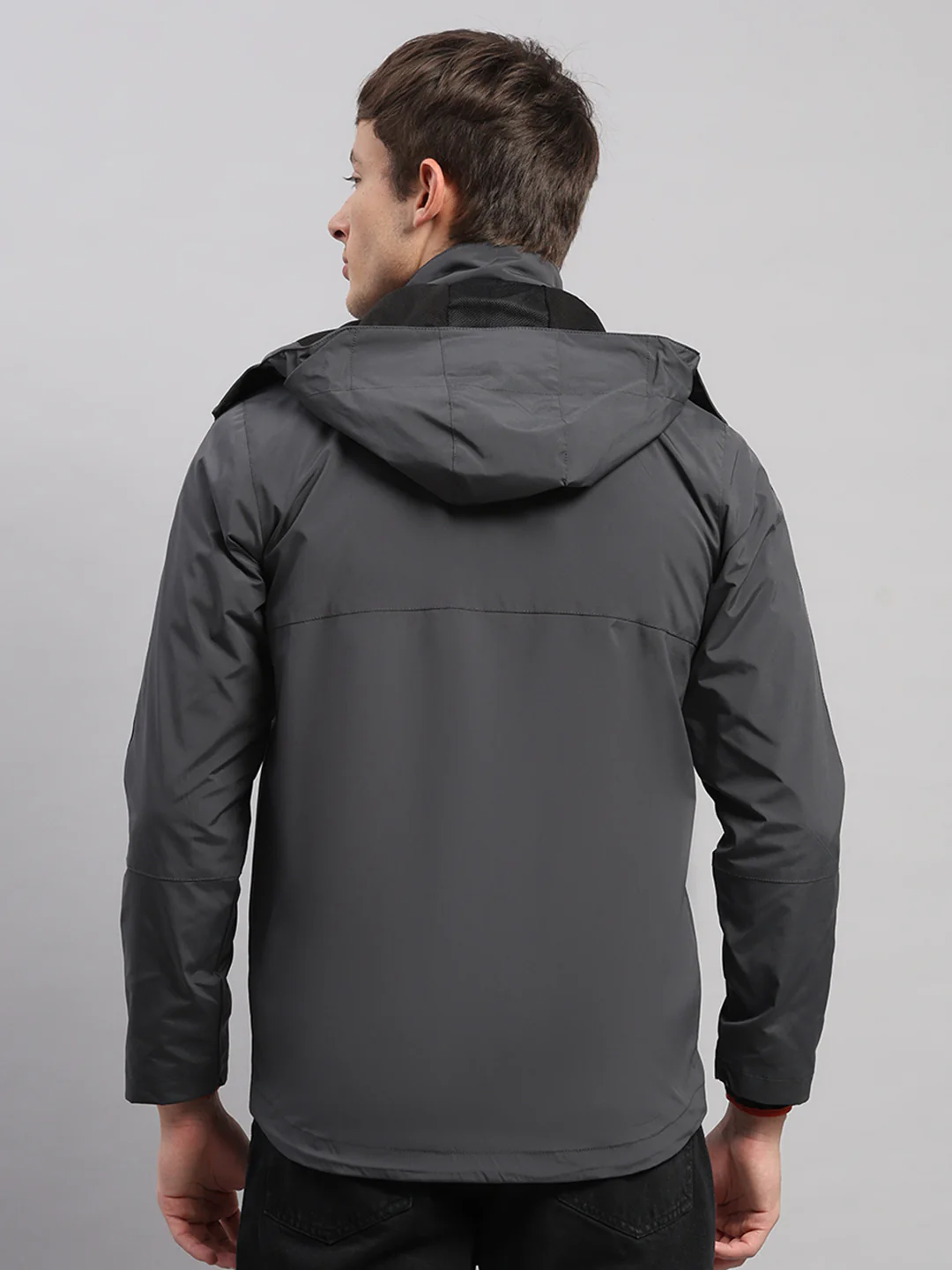Men Grey Solid Hooded Full Sleeve Jacket - Image 7