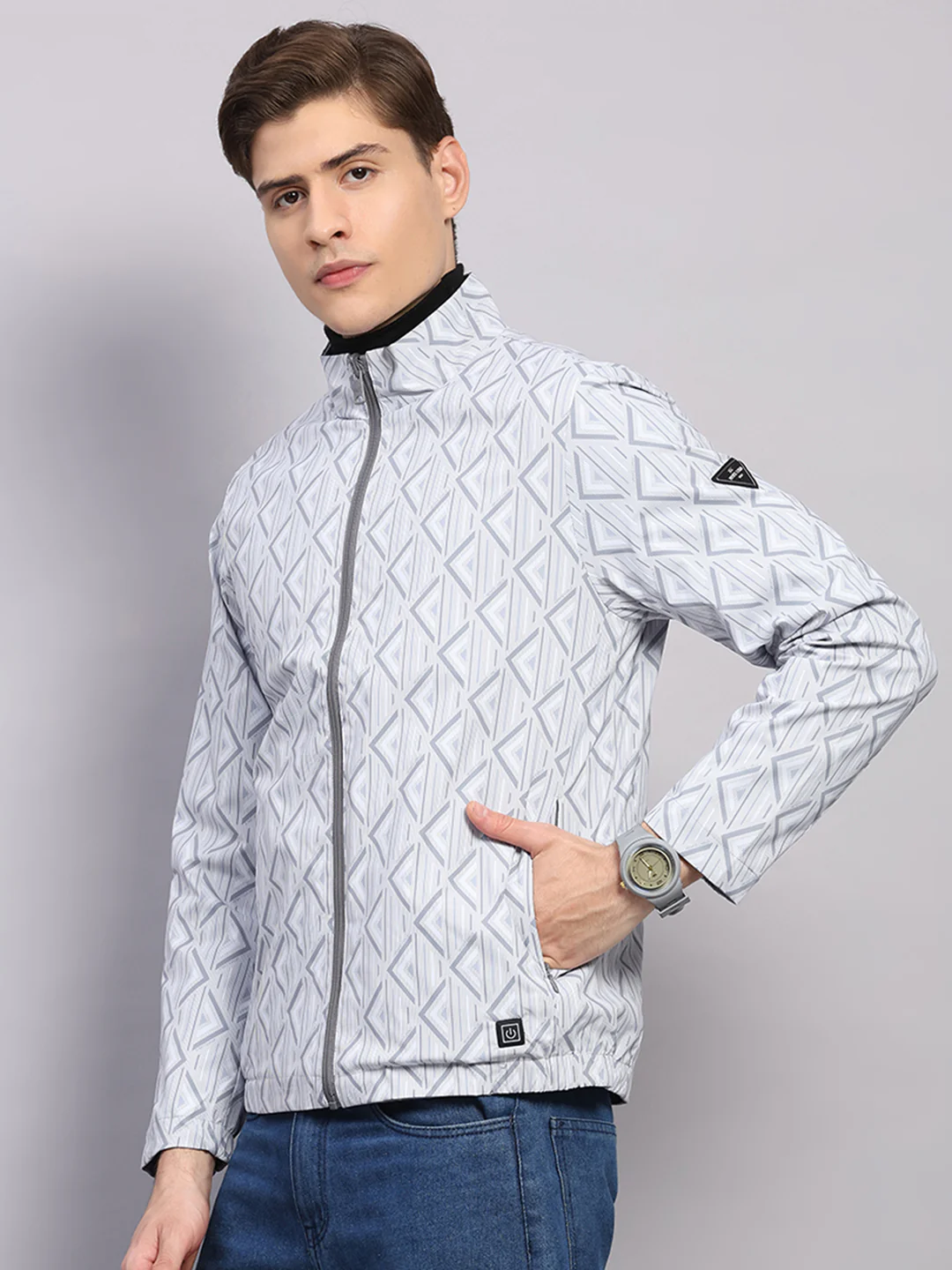 Men Grey Solid Hooded Full Sleeve Jacket - Image 3
