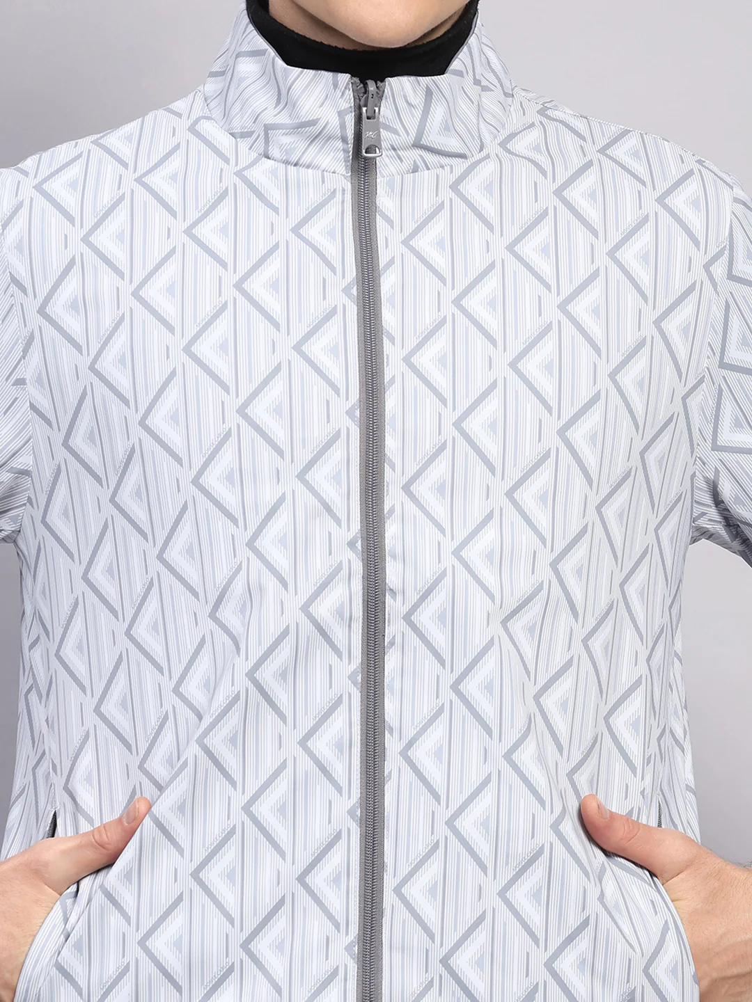 Men Grey Solid Hooded Full Sleeve Jacket - Image 9