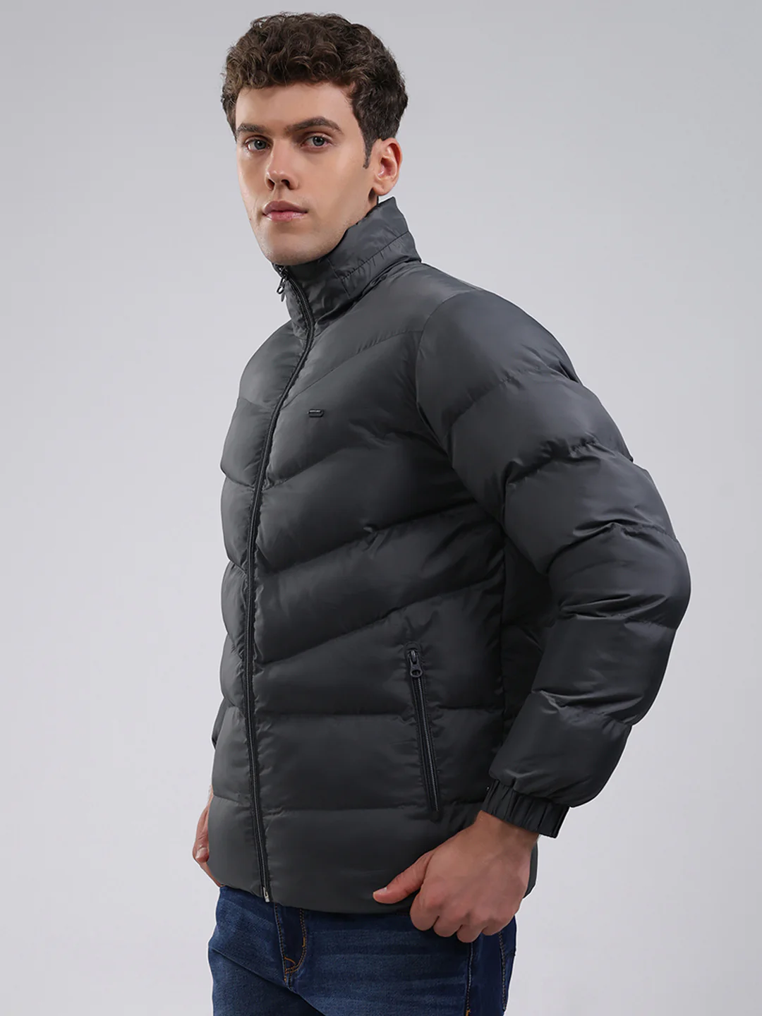 Men Grey Solid Hooded Full Sleeve Jacket - Image 3