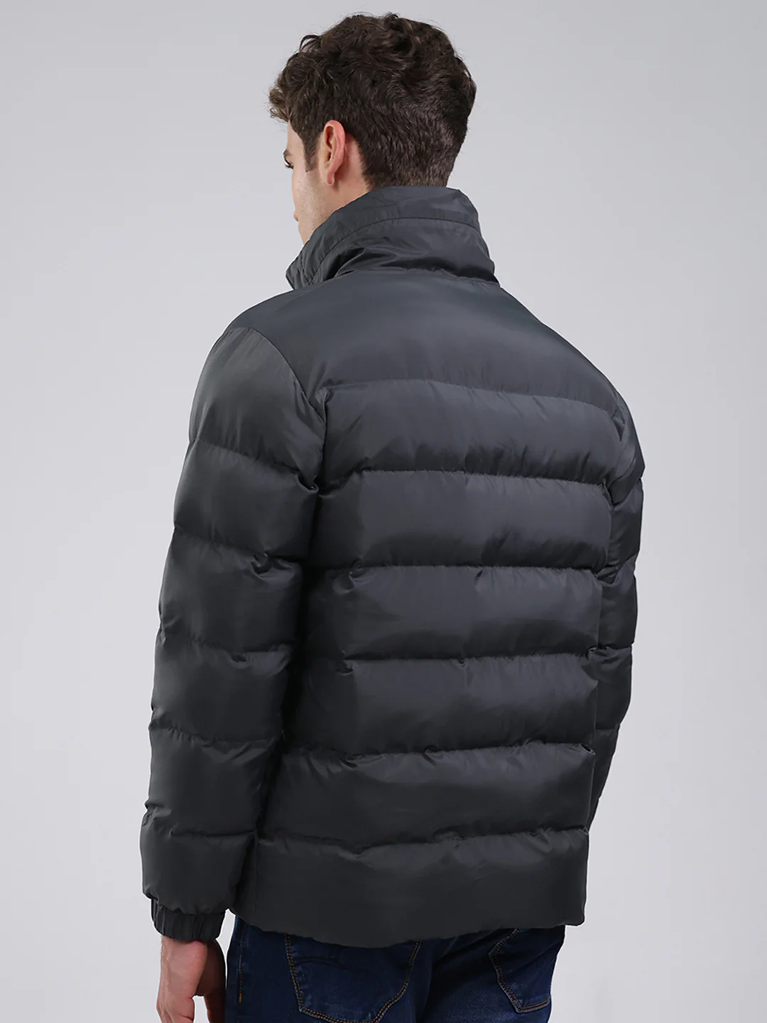 Men Grey Solid Hooded Full Sleeve Jacket - Image 5