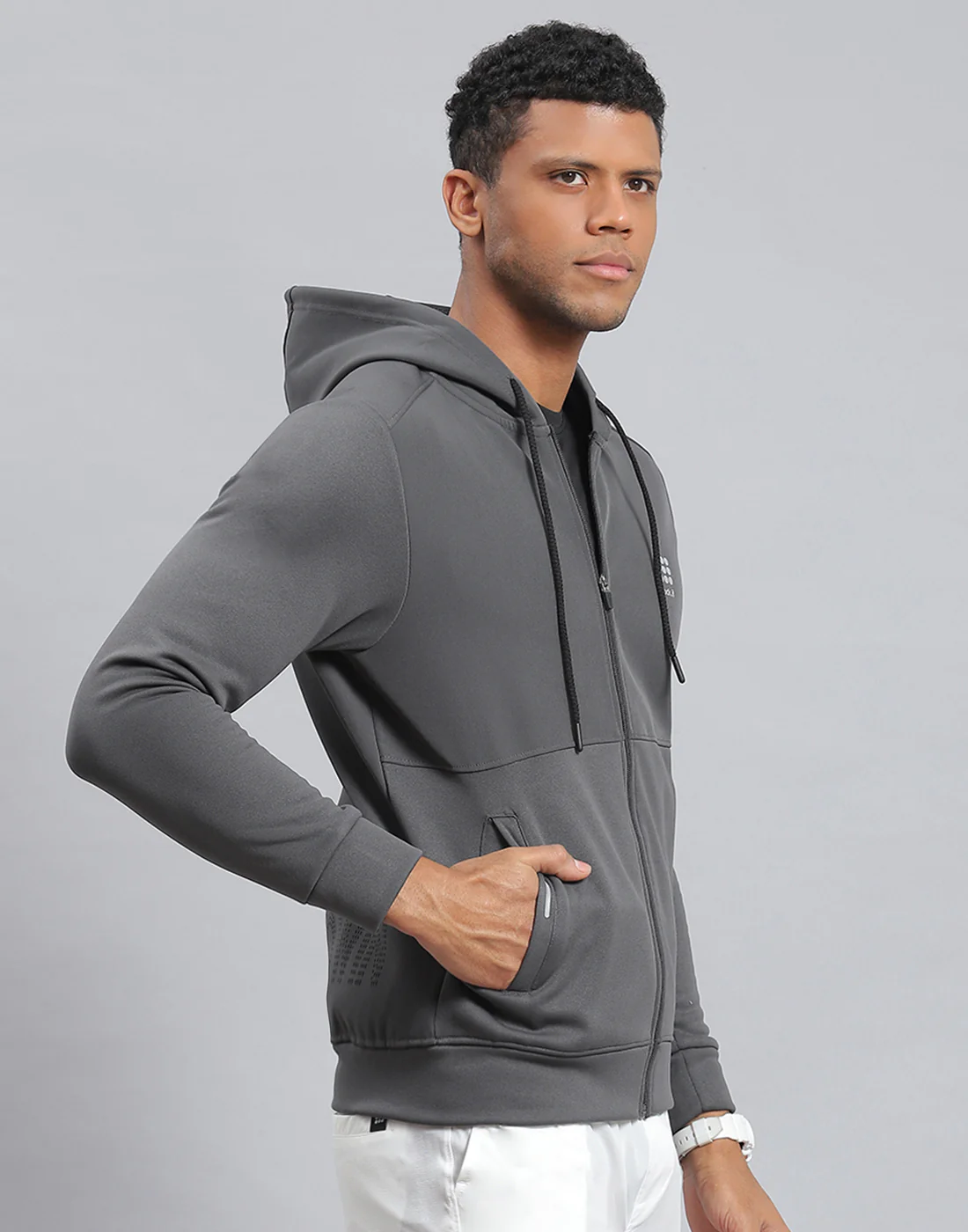 Rock.it Men Grey Solid Hooded Full Sleeve Sweatshirt - Image 4
