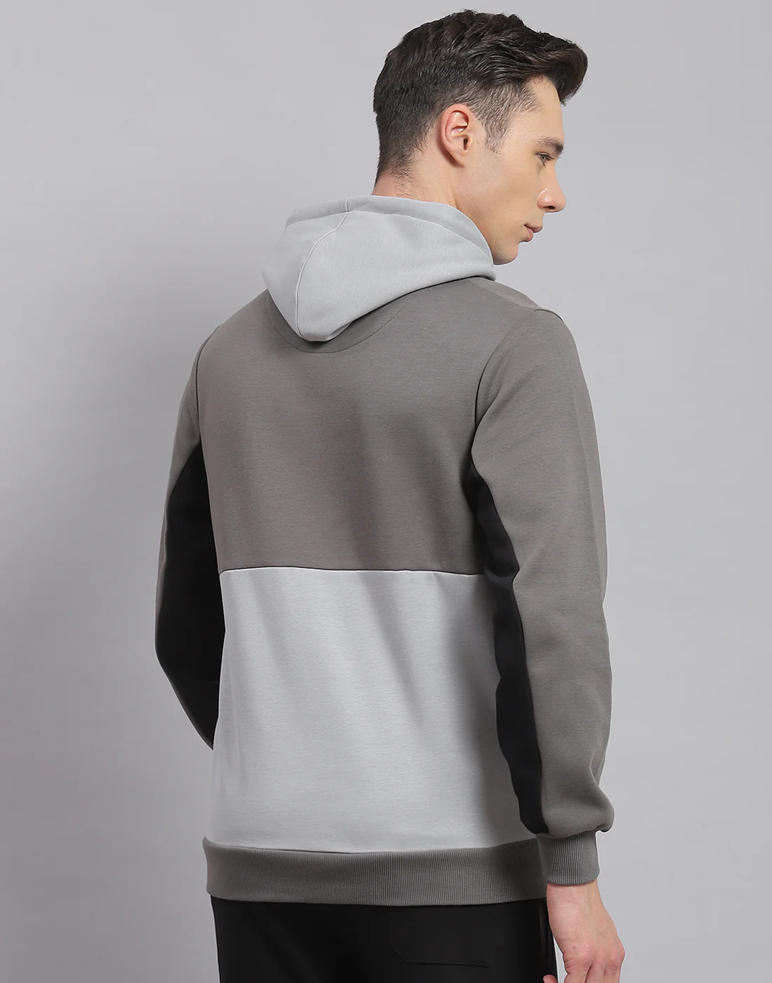 Rock.it Men Grey Solid Hooded Full Sleeve Sweatshirt - Image 5