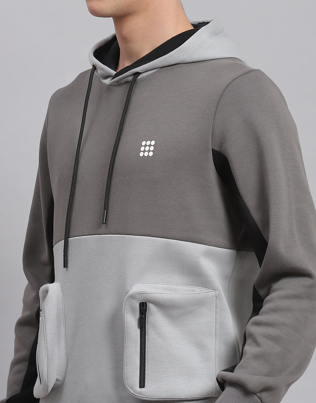 Rock.it Men Grey Solid Hooded Full Sleeve Sweatshirt - Image 7