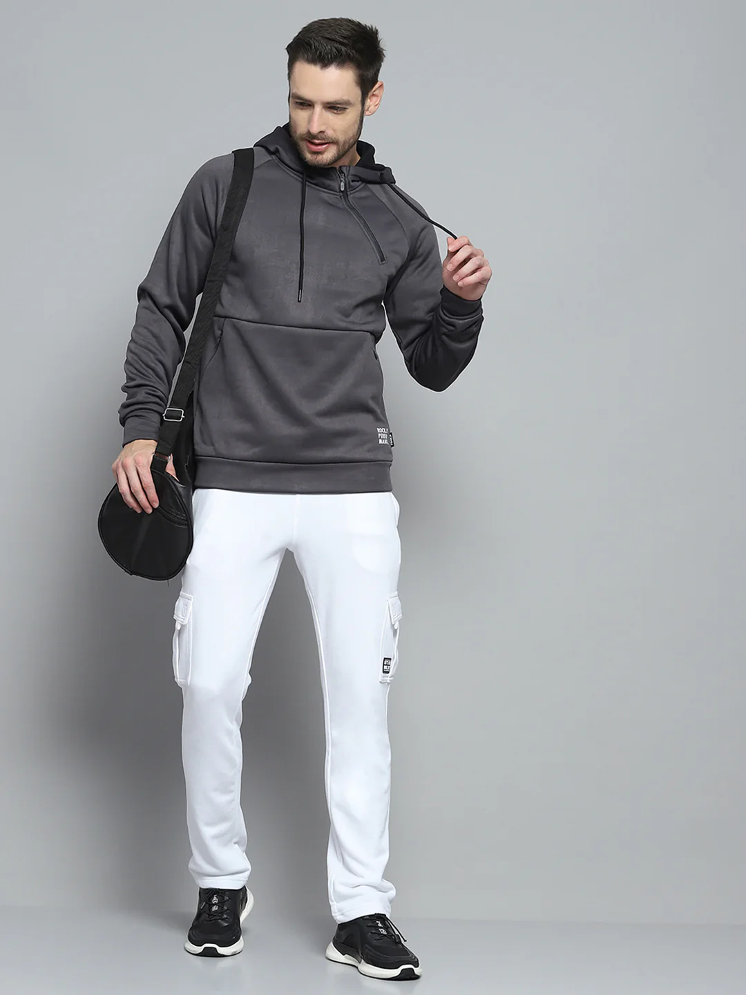 Rock.it Men Grey Solid Hooded Full Sleeve Sweatshirt - Image 2
