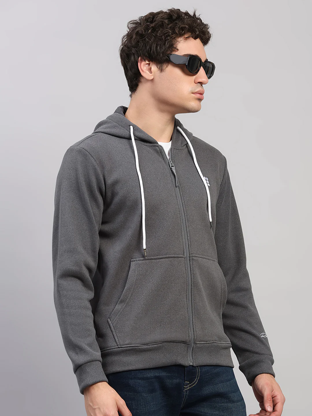 Rock.it Men Grey Solid Hooded Full Sleeve Sweatshirt - Image 4