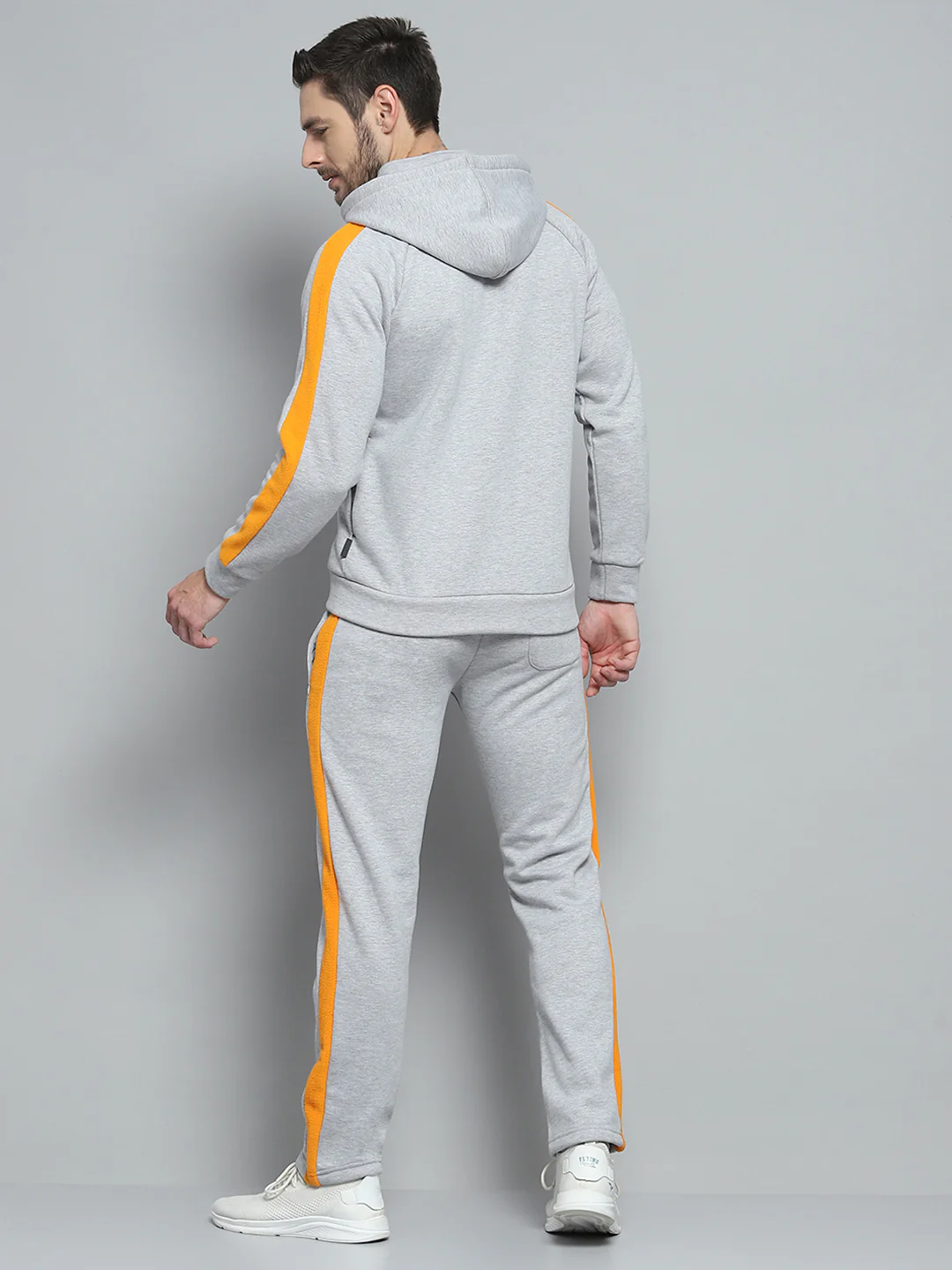 Rock.it Men Grey Solid Hooded Full Sleeve Winter Tracksuit - Image 5