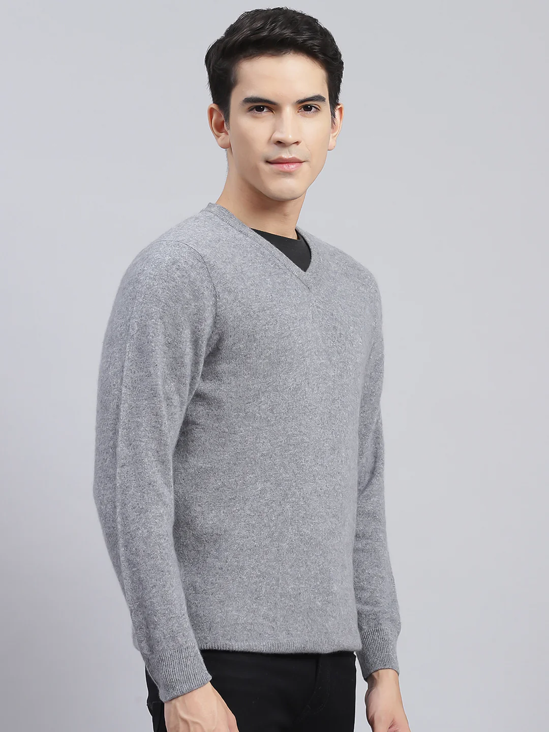 Men Grey Solid Lamb wool Pullover - Image 3