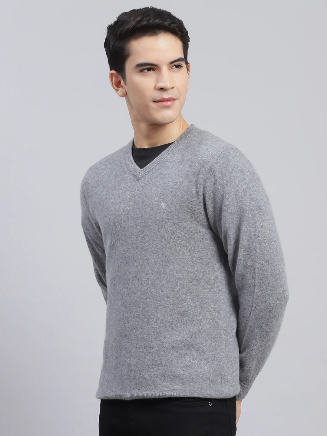 Men Grey Solid Lamb wool Pullover - Image 4