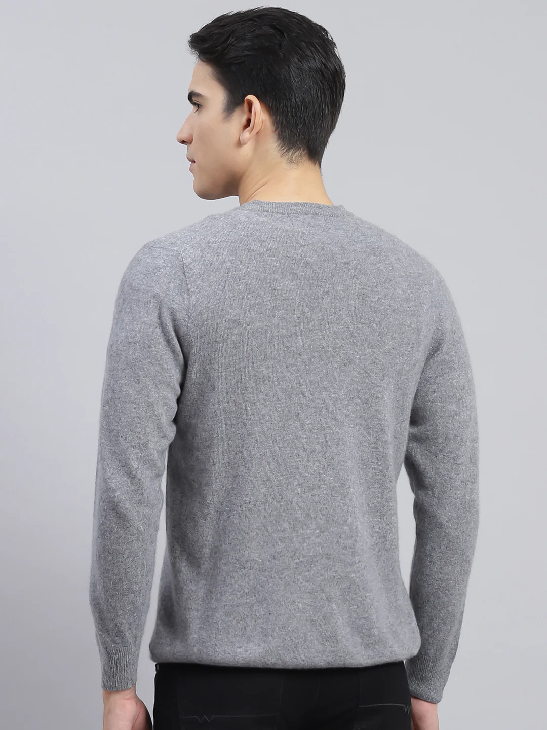 Men Grey Solid Lamb wool Pullover - Image 5