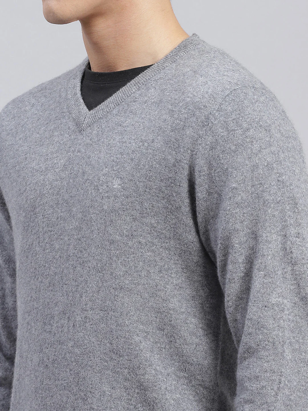 Men Grey Solid Lamb wool Pullover - Image 6