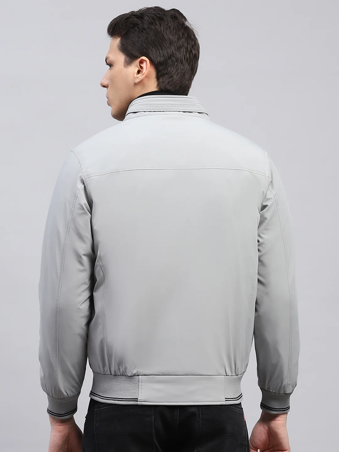 Men Grey Solid Mock Neck Full Sleeve Jacket - Image 5