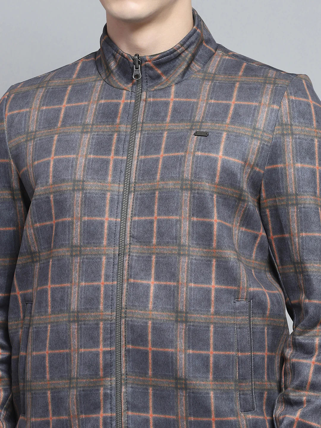 Men Grey Solid Mock Neck Full Sleeve Reversible Jacket - Image 10