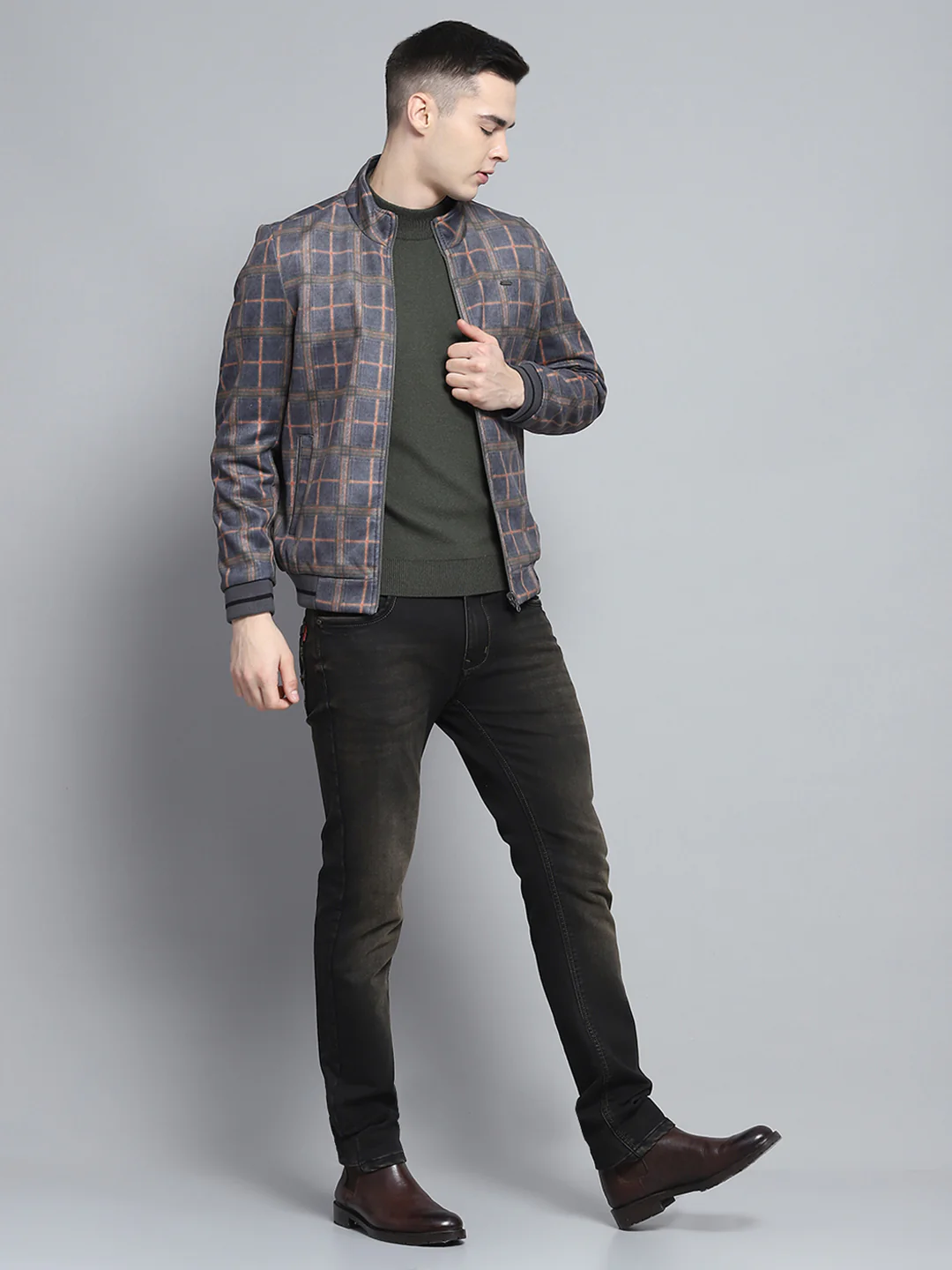 Men Grey Solid Mock Neck Full Sleeve Reversible Jacket - Image 2