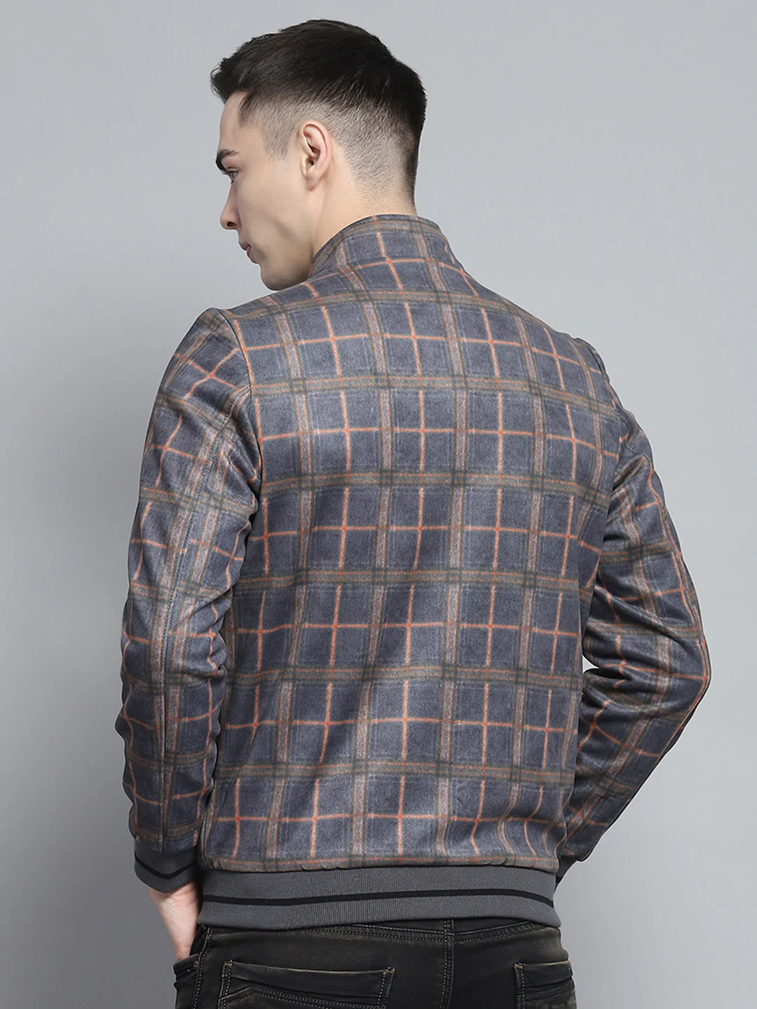 Men Grey Solid Mock Neck Full Sleeve Reversible Jacket - Image 5