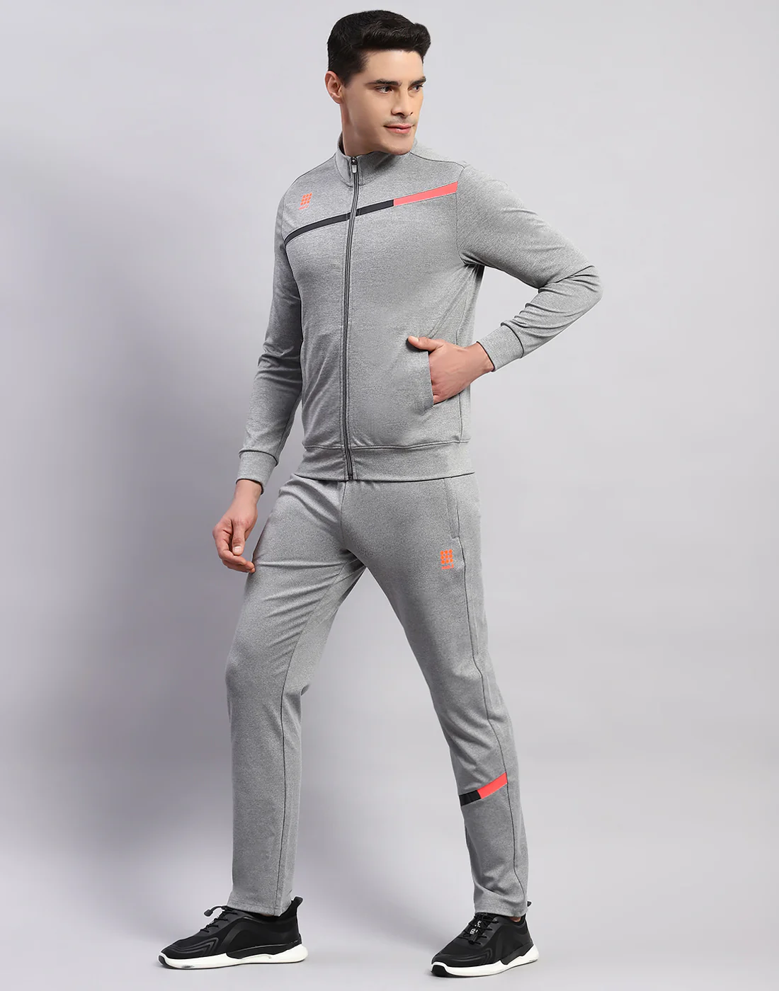 Rock.it Men Grey Solid Mock Neck Full Sleeve Tracksuit - Image 3