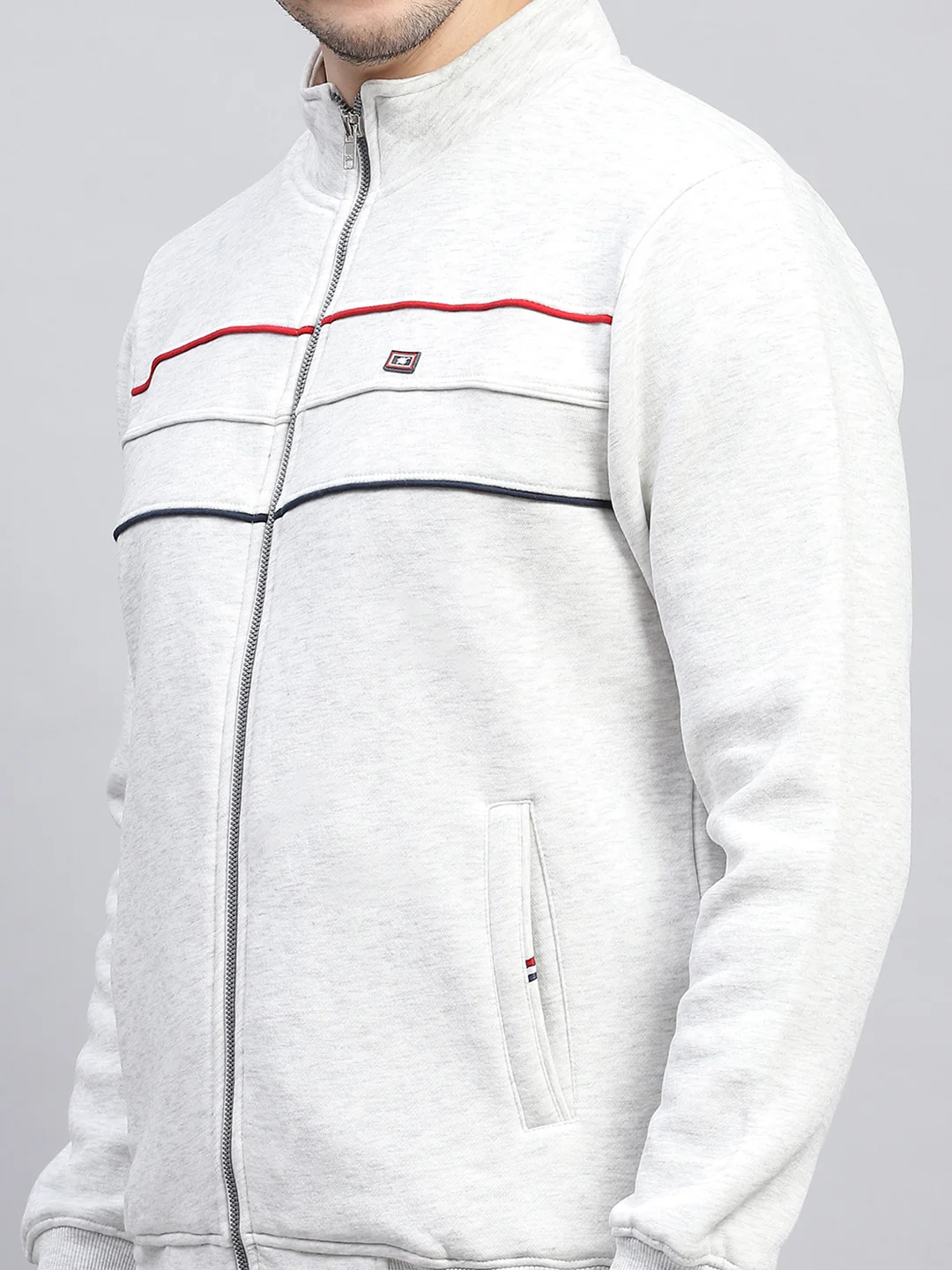Men Grey Solid Mock Neck Full Sleeve Winter Tracksuit - Image 6