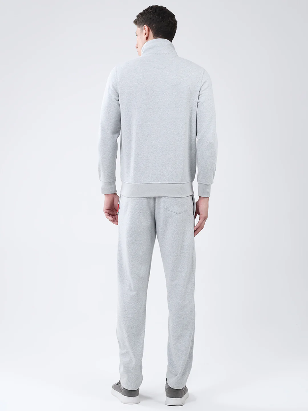 Men Grey Solid Mock Neck Full Sleeve Winter Tracksuit - Image 5