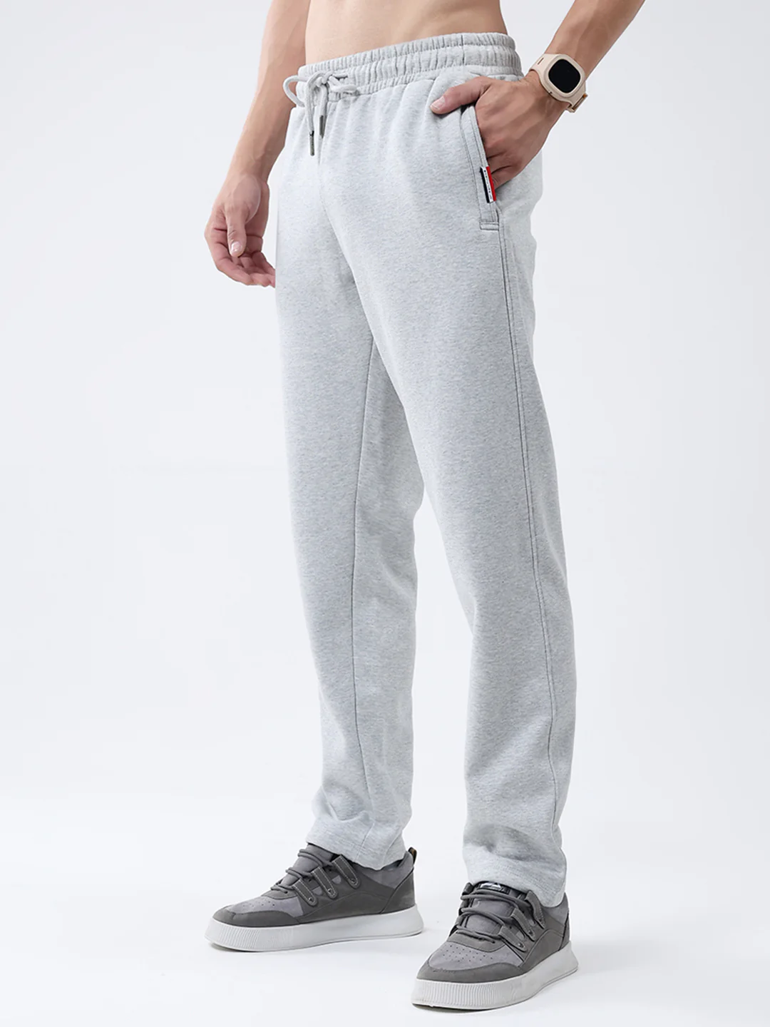 Men Grey Solid Mock Neck Full Sleeve Winter Tracksuit - Image 7