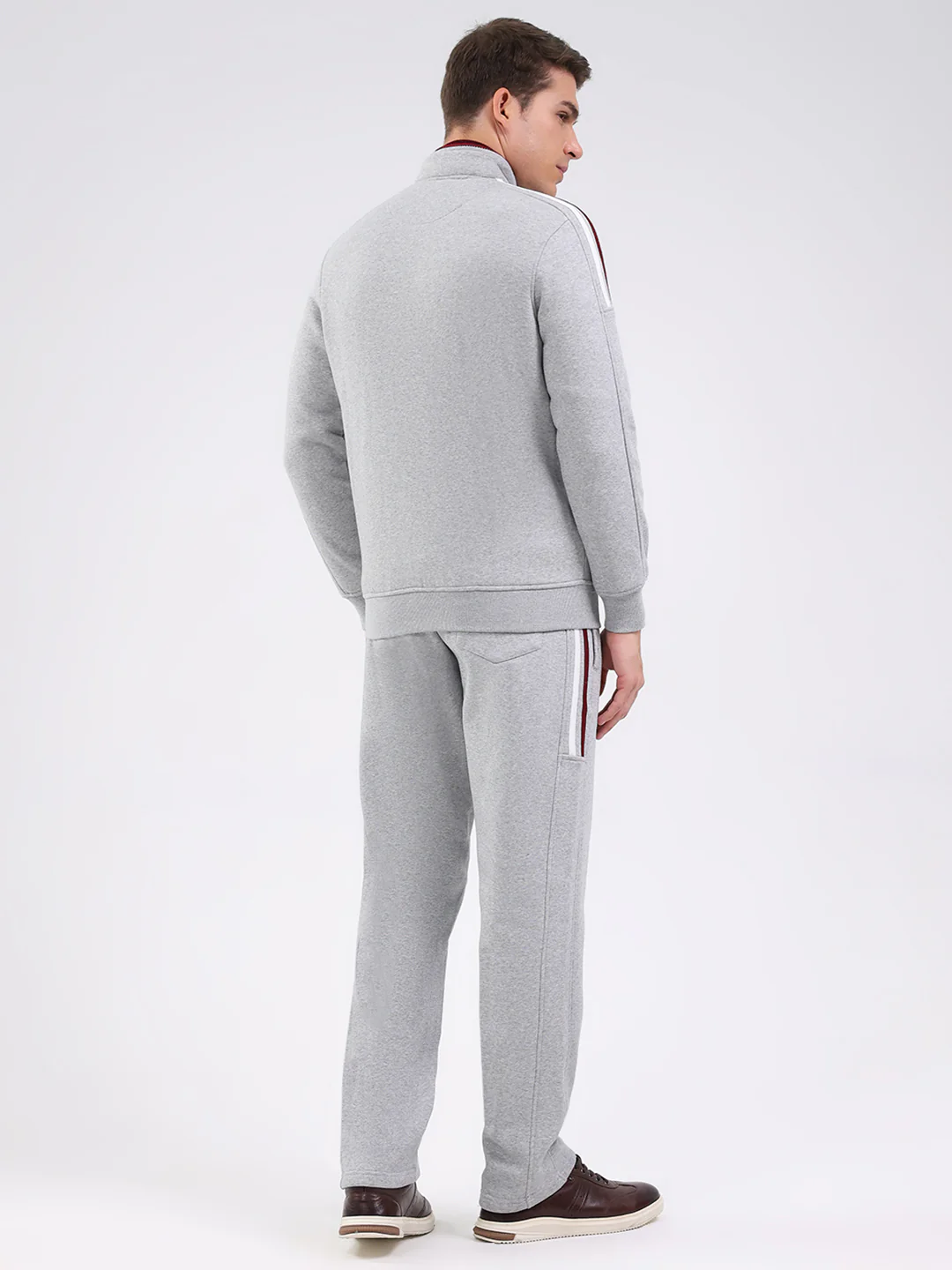 Men Grey Solid Mock Neck Full Sleeve Winter Tracksuit - Image 5