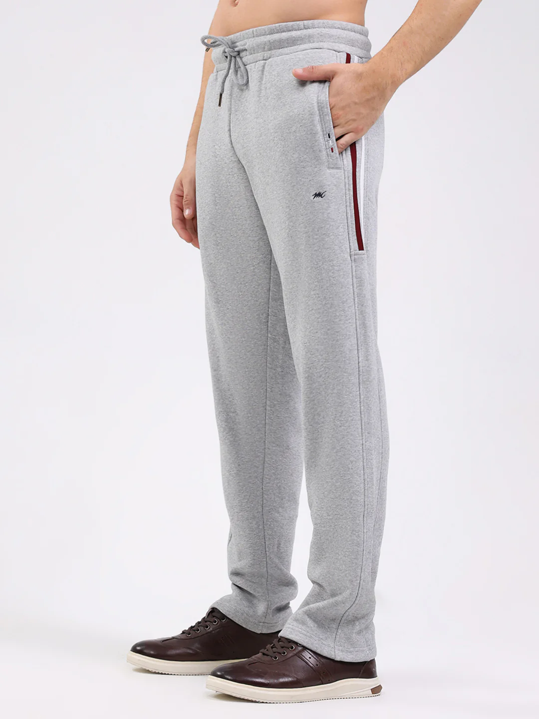 Men Grey Solid Mock Neck Full Sleeve Winter Tracksuit - Image 7