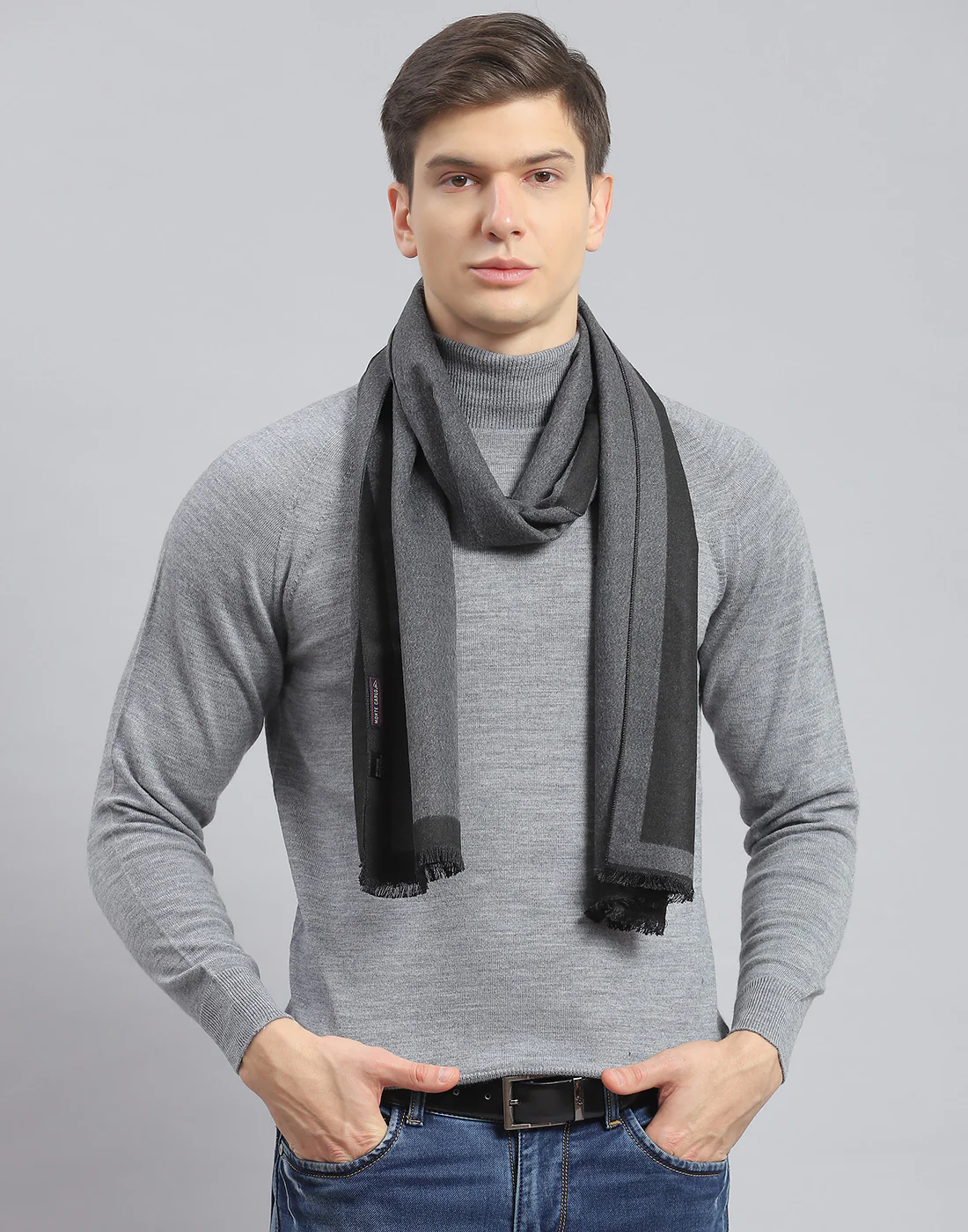 Men Grey Solid Muffler - Image 2