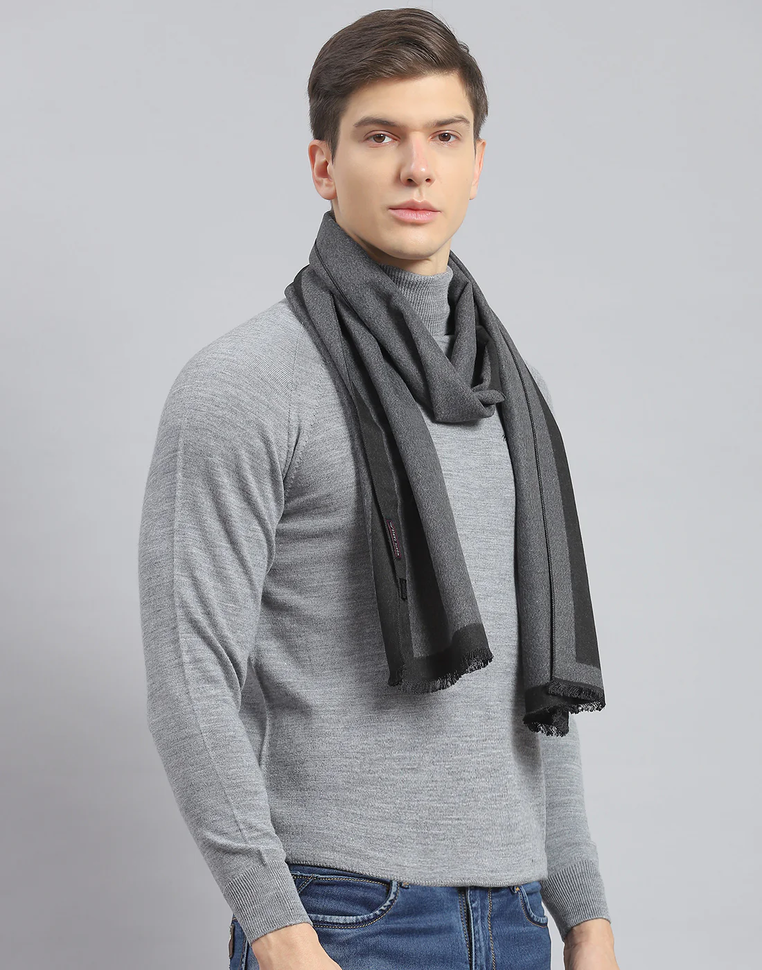 Men Grey Solid Muffler - Image 4