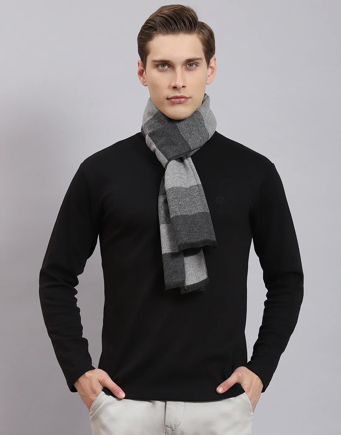 Men Grey Solid Muffler - Image 2