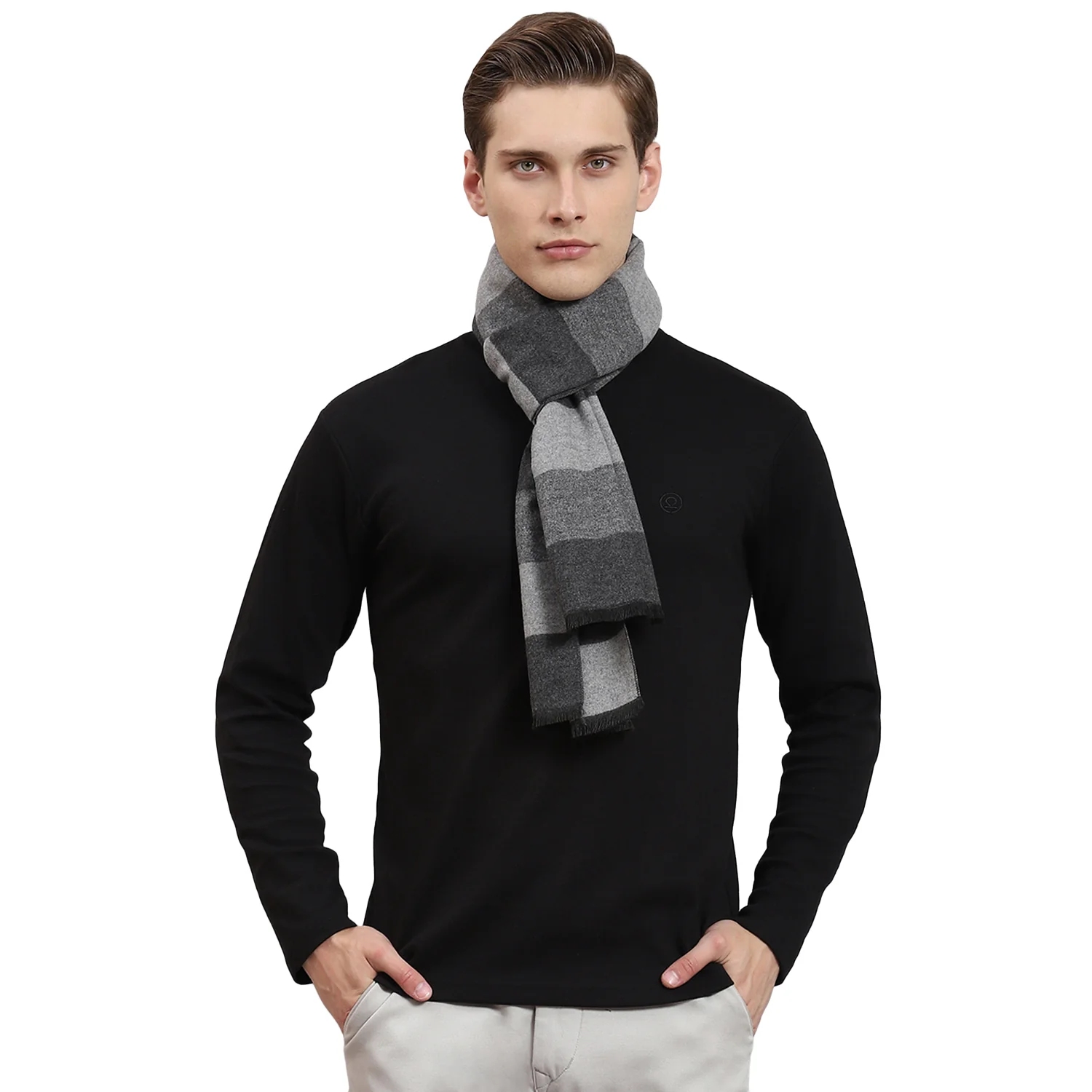 Men Grey Solid Muffler - Image 5