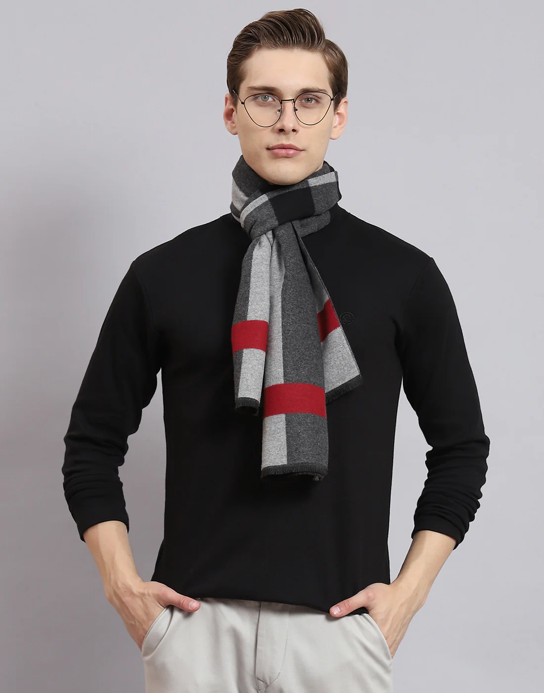Men Grey Solid Muffler - Image 2
