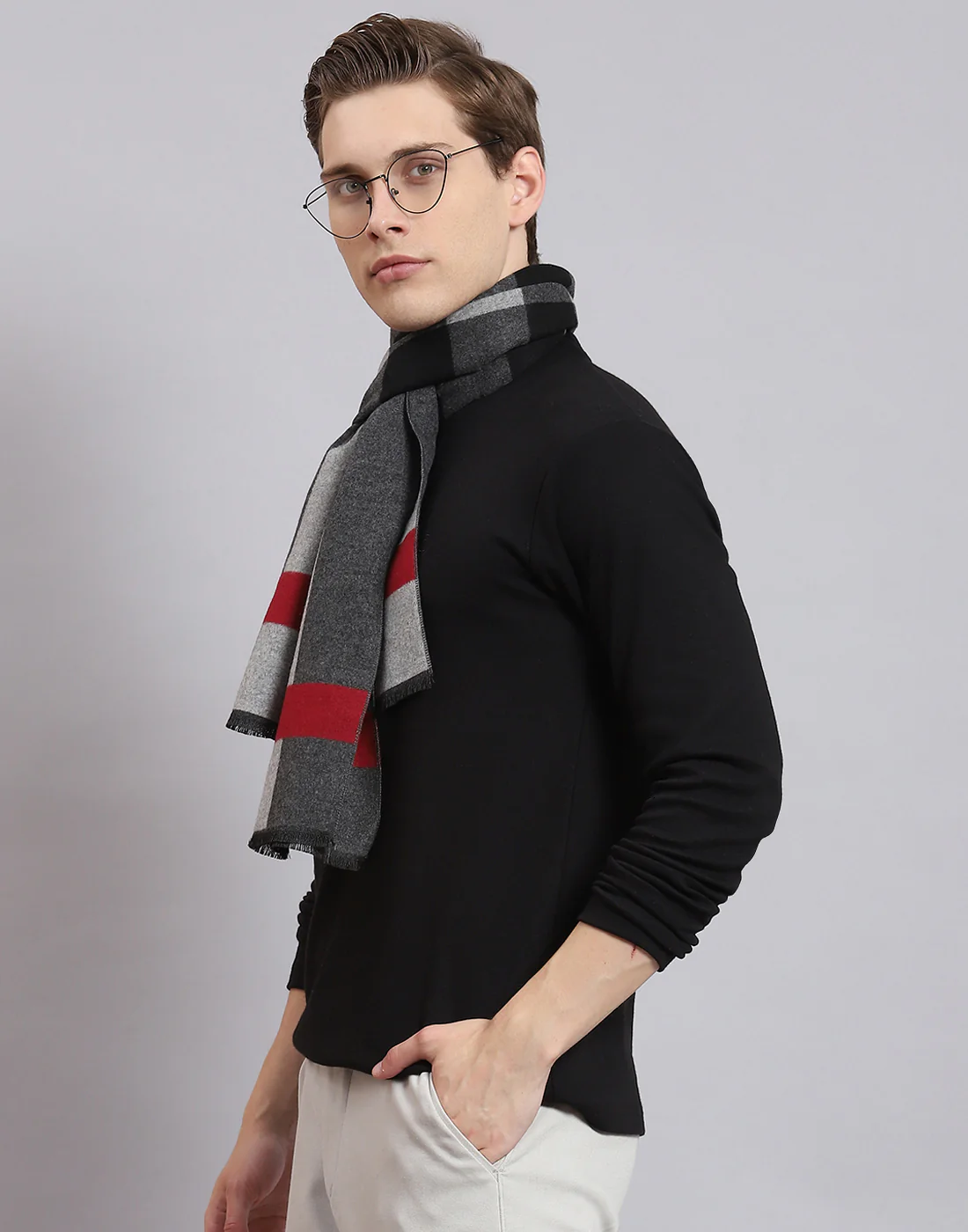 Men Grey Solid Muffler - Image 3