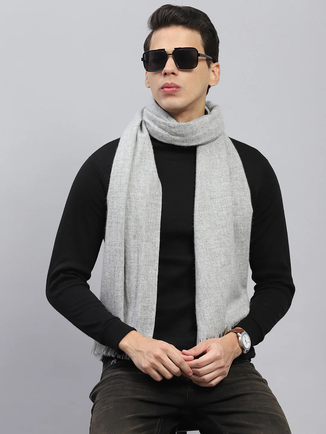 Men Grey Solid Muffler - Image 6