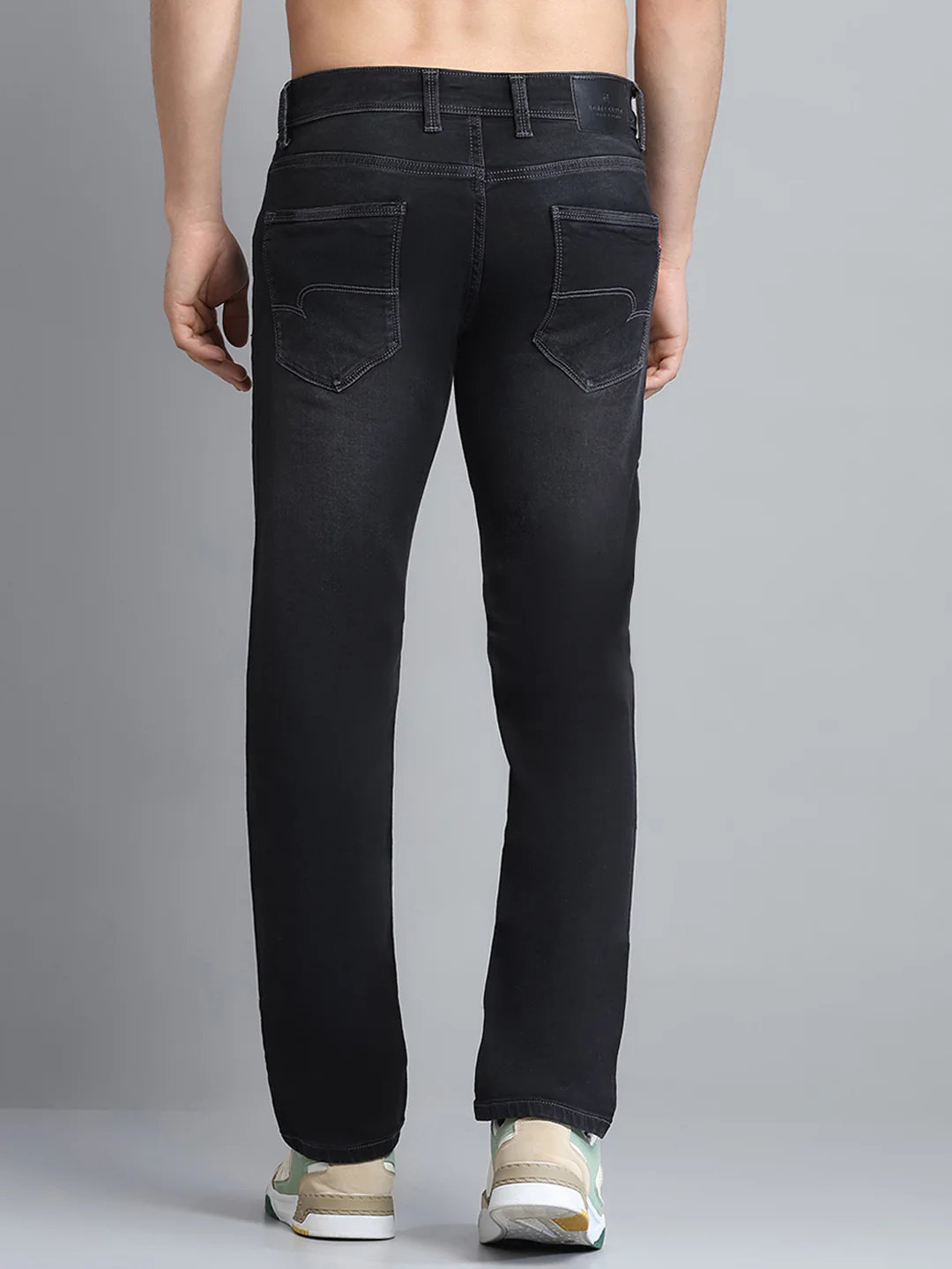 Men Grey Solid Narrow Fit Denim - Image 5