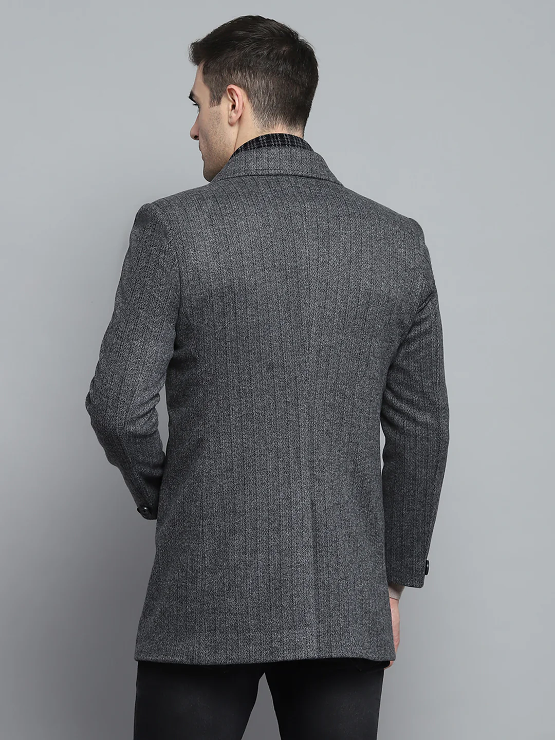 Men Grey Solid Notch lapel Collar Full Sleeve Coat - Image 5