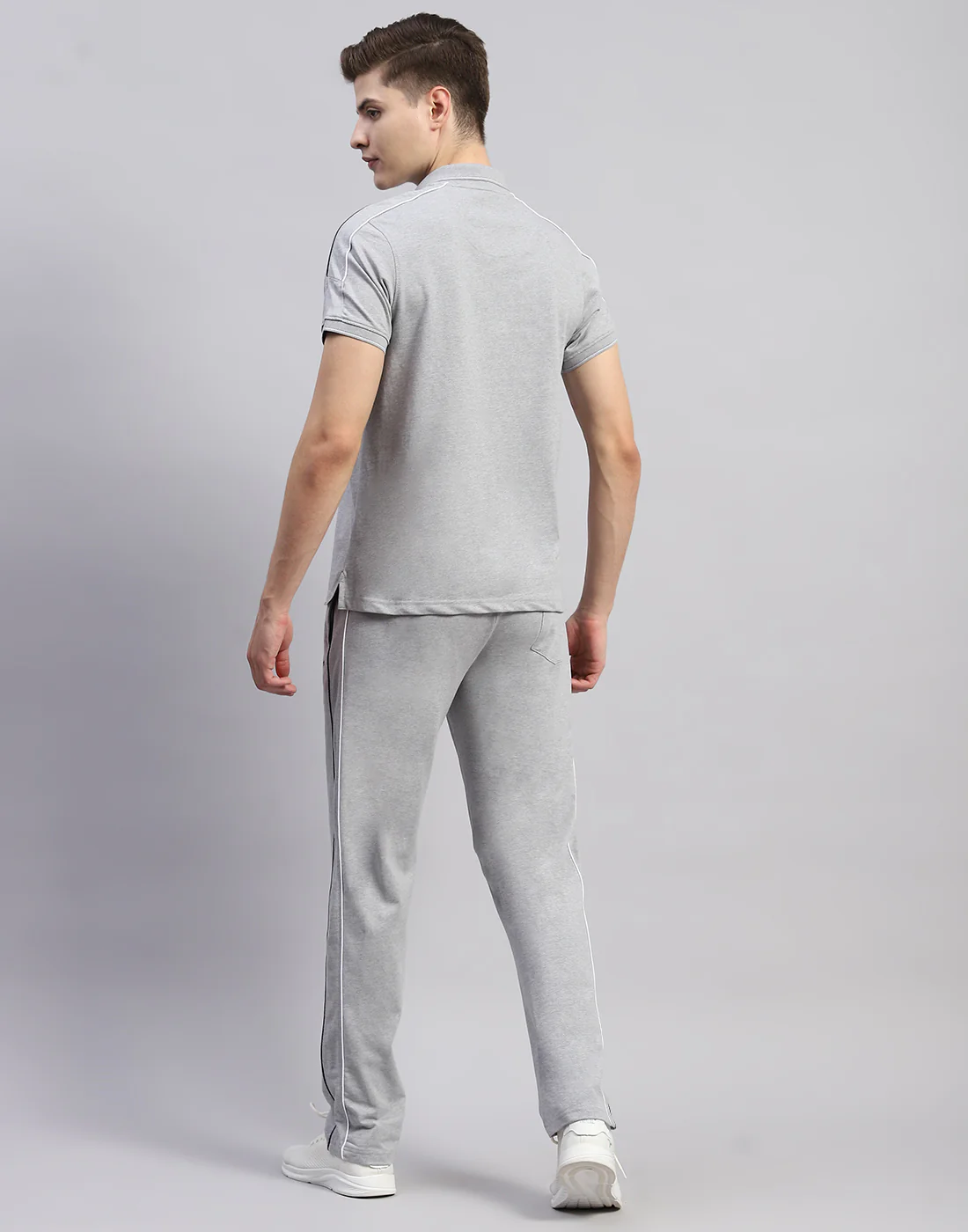 Men Grey Solid Polo Collar Half Sleeve Lower Set - Image 5