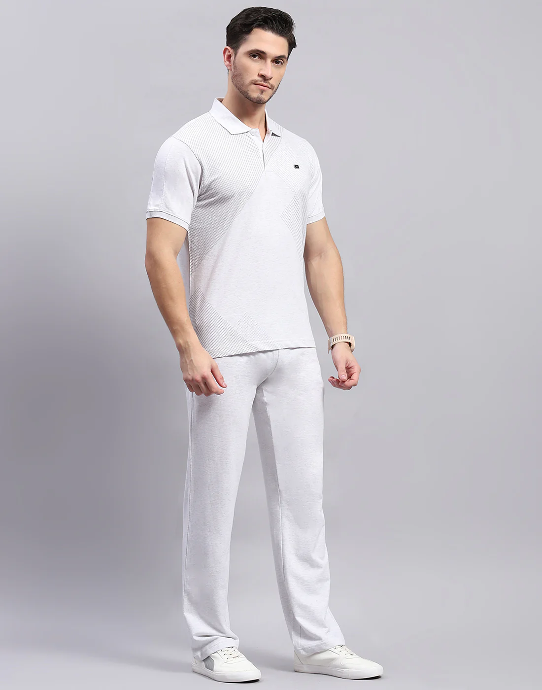 Men Grey Solid Polo Collar Half Sleeve Lower Set - Image 4